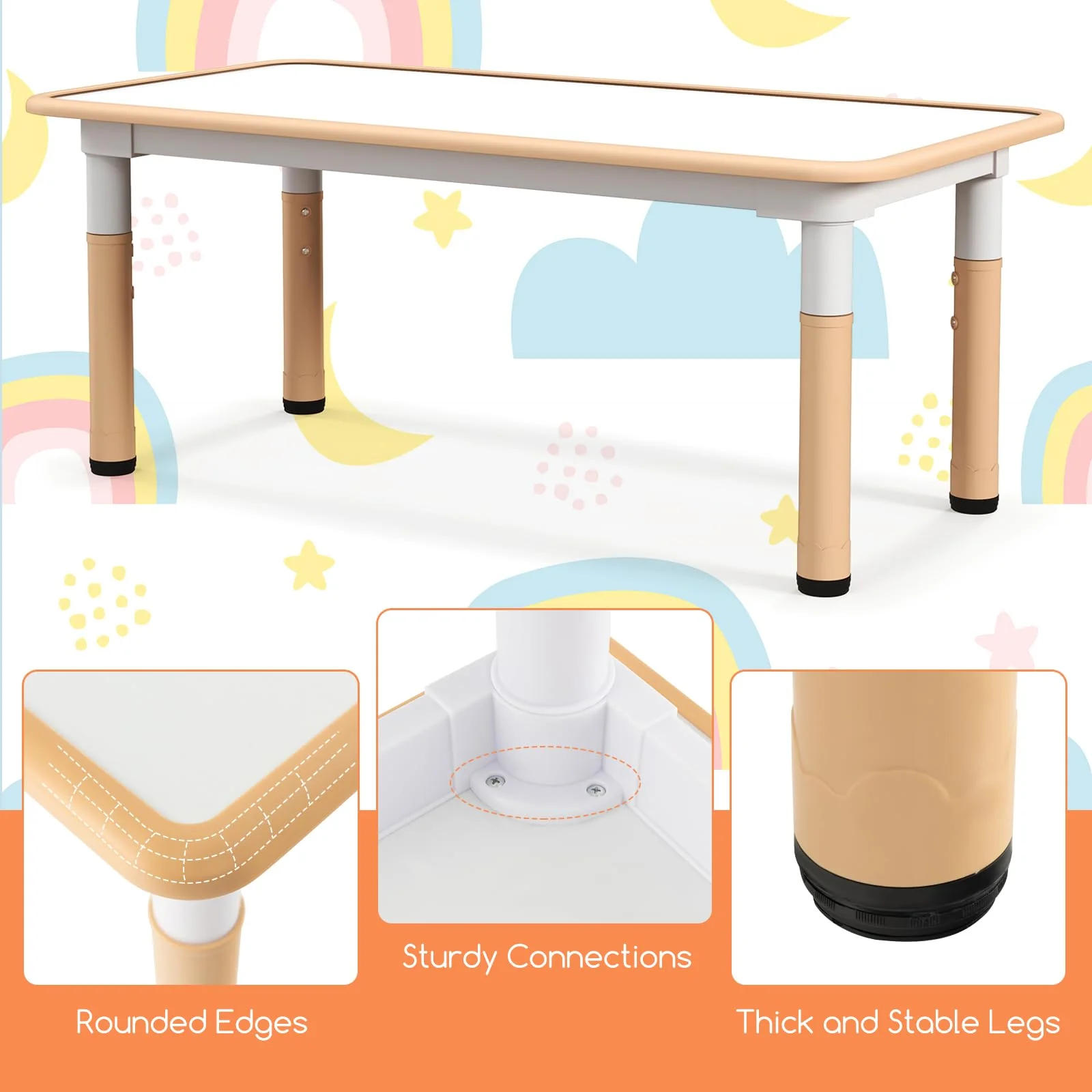 HONEY JOY Kids Table and 4 Chairs Set, Height Adjustable Toddler Desk & Chairs for 3+ Years, Arts Crafts Table w/Graffiti Desktop - Image 6