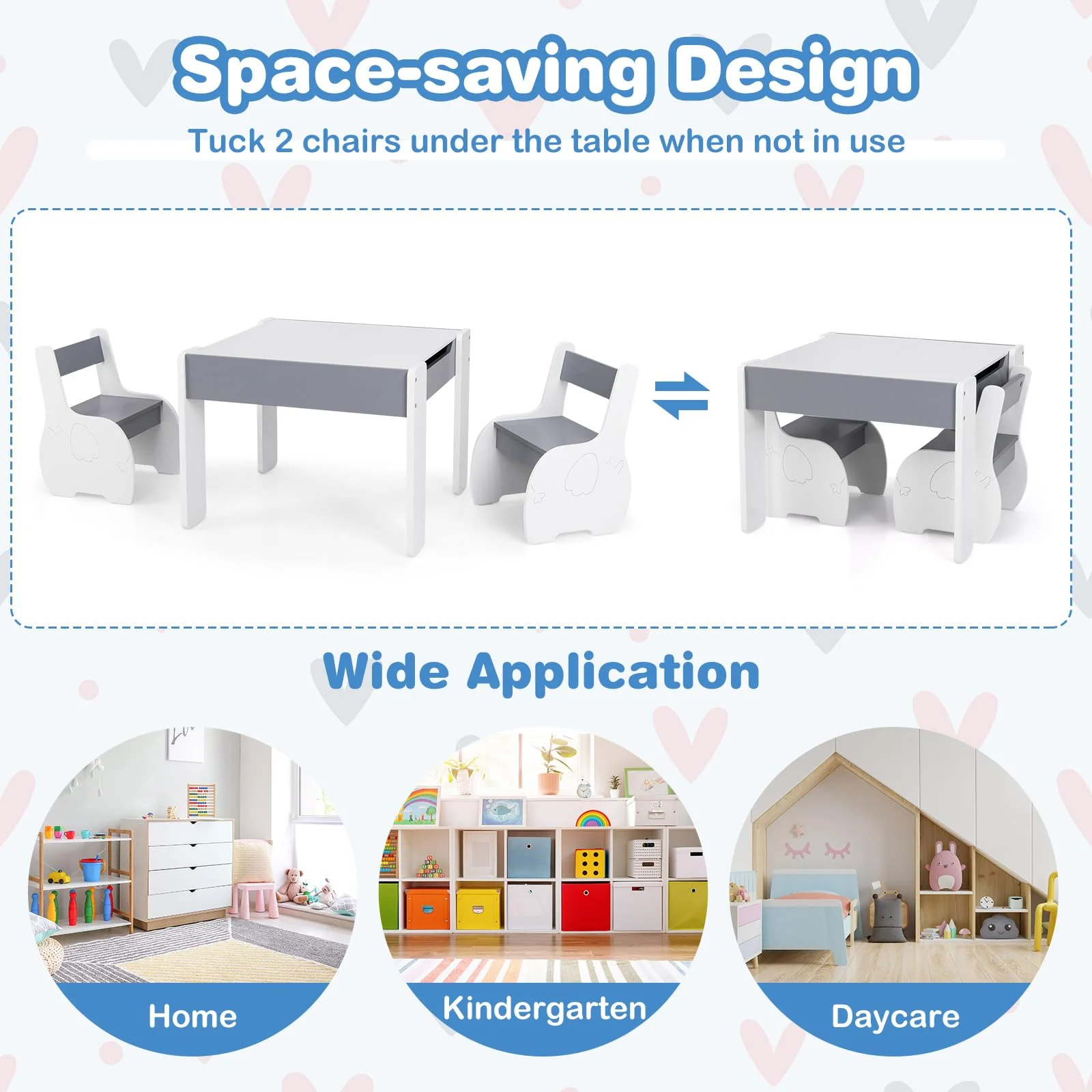 HONEY JOY Kids Table and Chair Set, 3-in-1 Wooden Activity Table and 2 Chairs for Drawing, Studying - Image 17