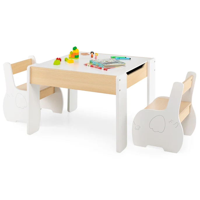 HONEY JOY Kids Table and Chair Set, 3-in-1 Wooden Activity Table and 2 Chairs for Drawing, Studying - Image 9