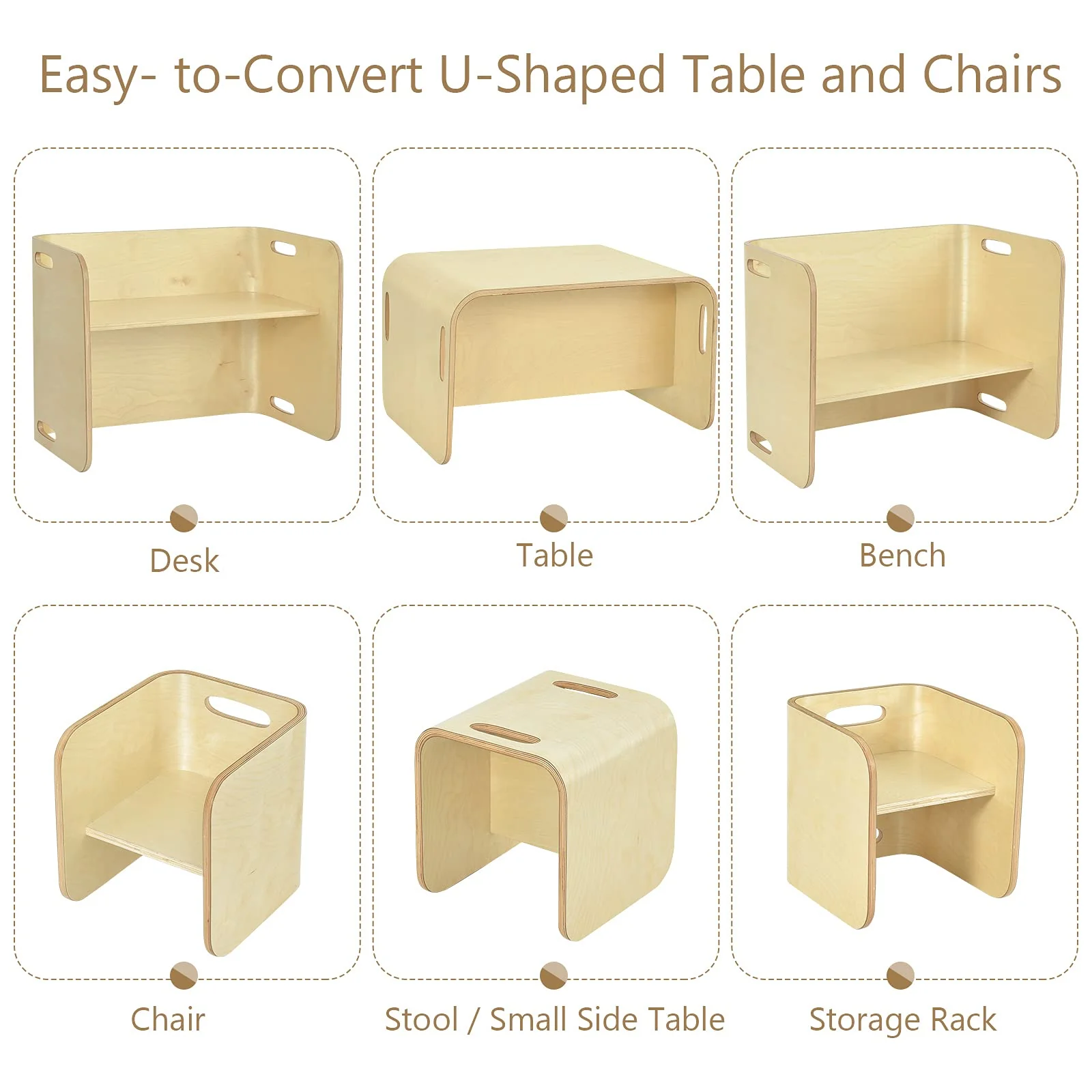 HONEY JOY Kids Table and Chair Set, 3 Pieces Wooden Activity Table Bench w/Storage Shelves - Image 4