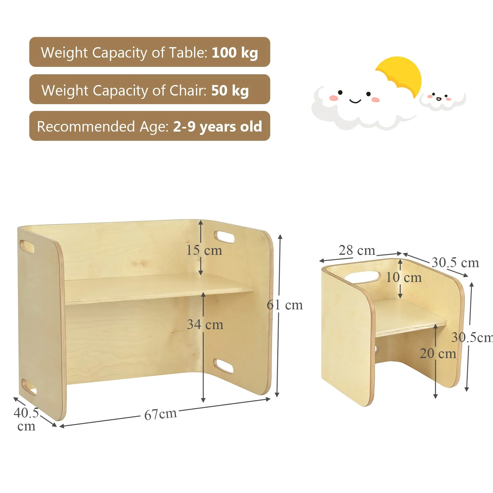 HONEY JOY Kids Table and Chair Set, 3 Pieces Wooden Activity Table Bench w/Storage Shelves - Image 6