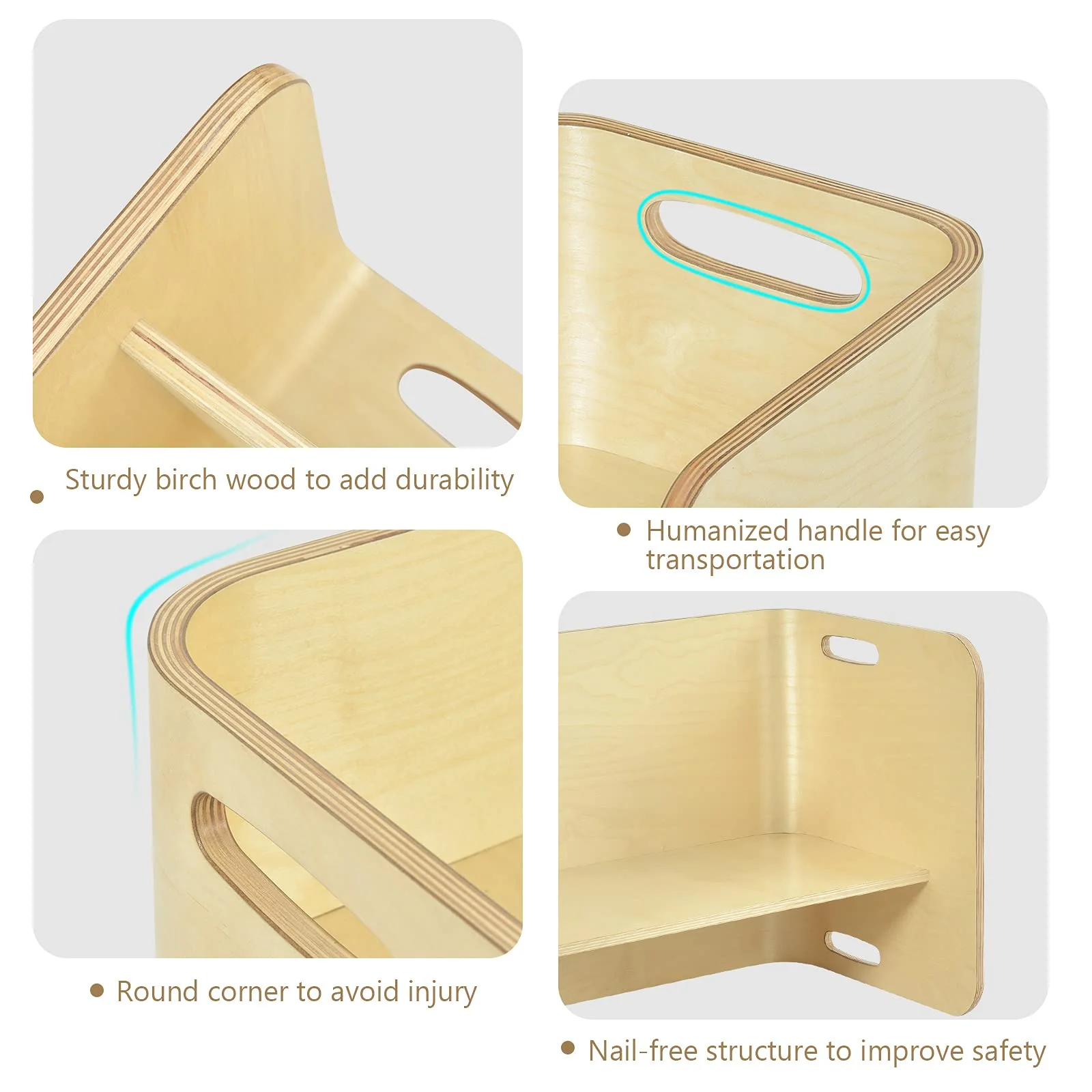 HONEY JOY Kids Table and Chair Set, 3 Pieces Wooden Activity Table Bench w/Storage Shelves - Image 9