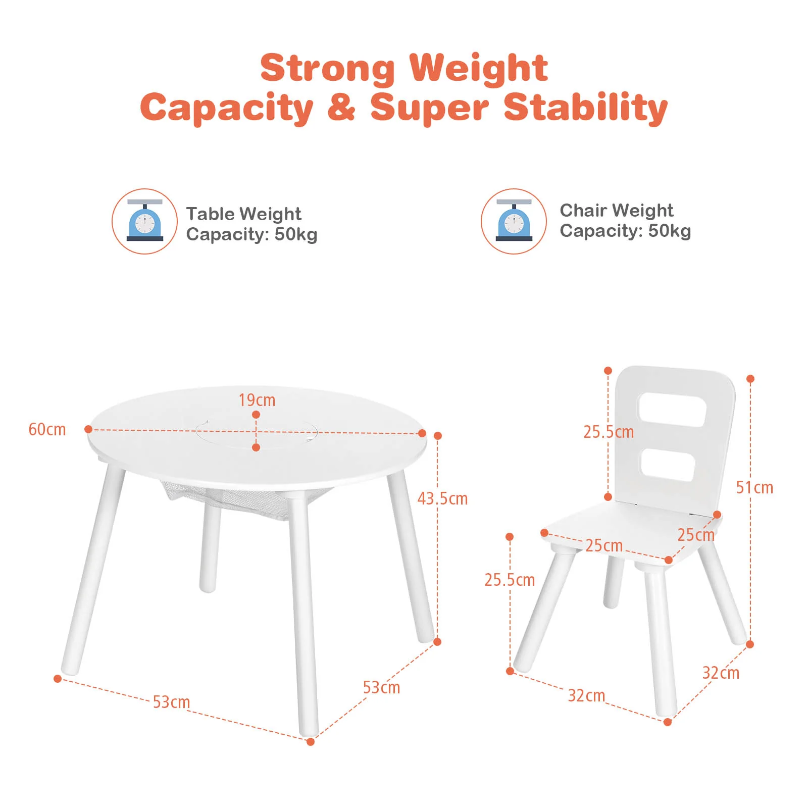 HONEY JOY Kids Table and Chair Set, 3PC Wood Activity Table w/Center Mesh Storage, White - Image 8