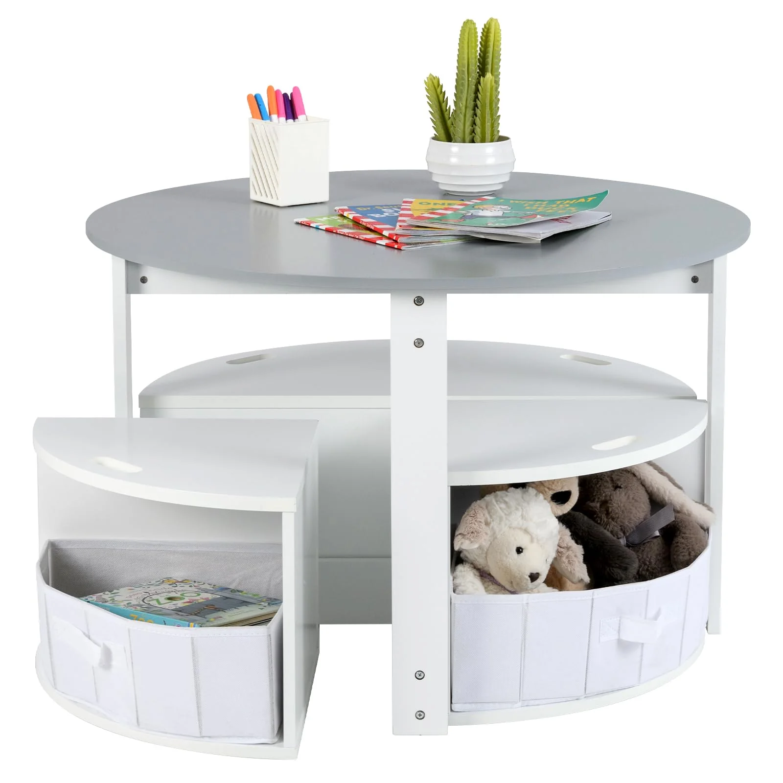 HONEY JOY Kids Table and Chair Set, 5 Piece Toddler Round Nesting Table with 4 Storage Stools for Activity - Image 10