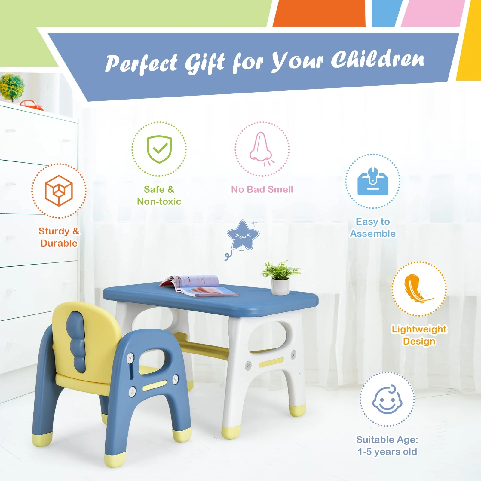 HONEY JOY Kids Table and Chair Set, Kids Activity Table w/Cute Dinosaur Shape Chair - Image 5