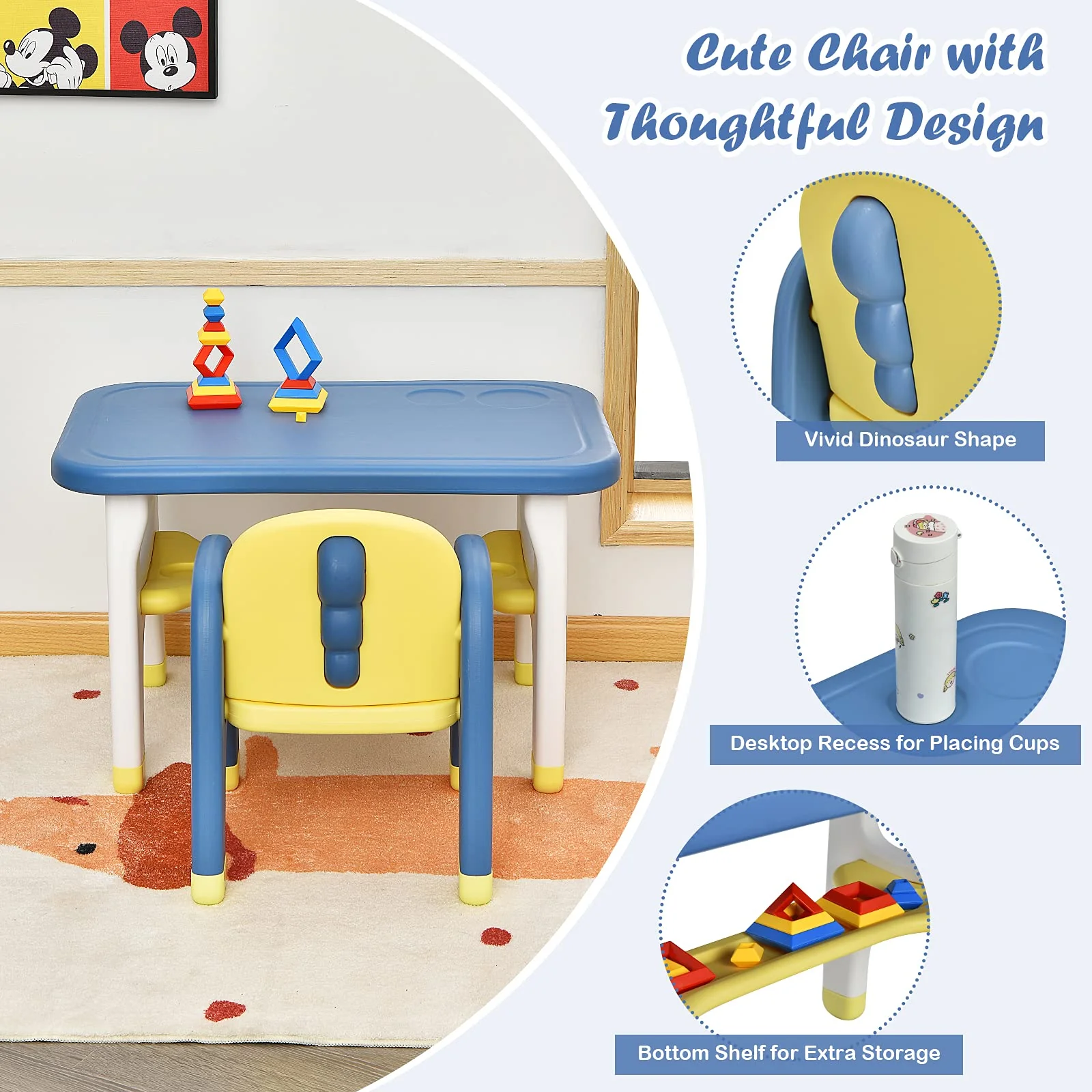 HONEY JOY Kids Table and Chair Set, Kids Activity Table w/Cute Dinosaur Shape Chair - Image 7