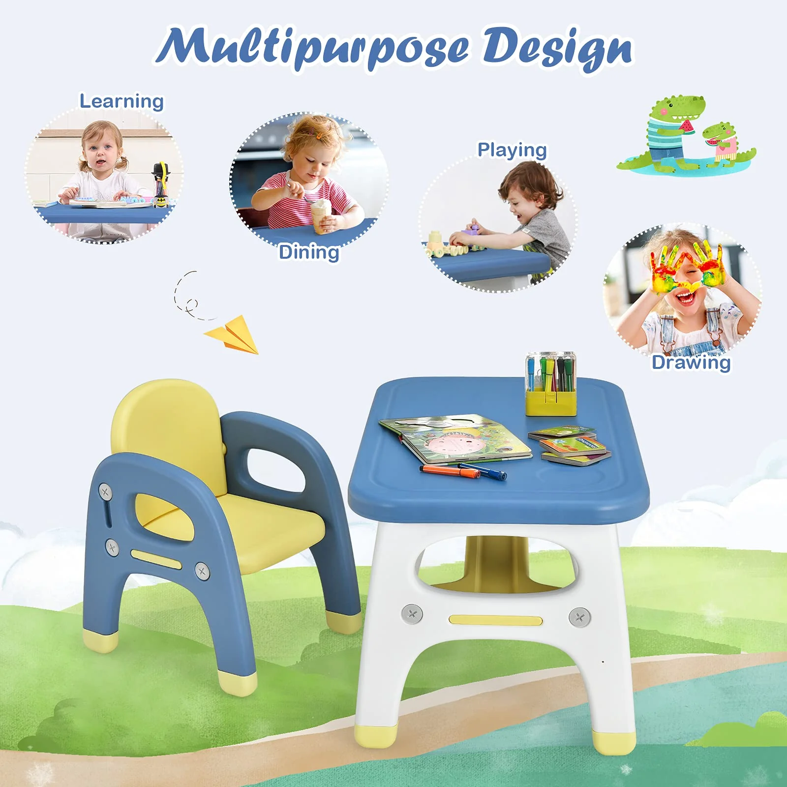 HONEY JOY Kids Table and Chair Set, Kids Activity Table w/Cute Dinosaur Shape Chair - Image 8