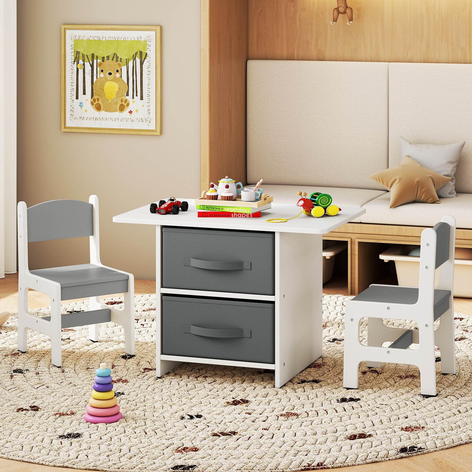 HONEY JOY Kids Table and Chair Set, Toddler Wooden Activity Table - Image 2