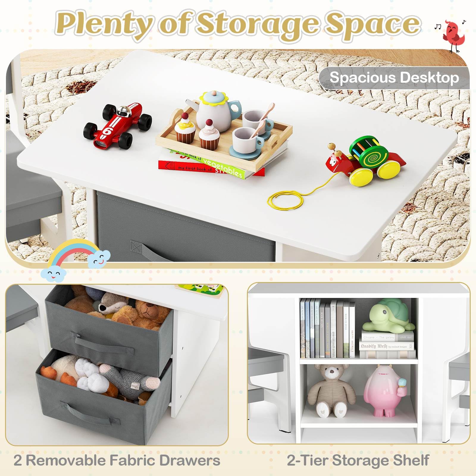HONEY JOY Kids Table and Chair Set, Toddler Wooden Activity Table - Image 3