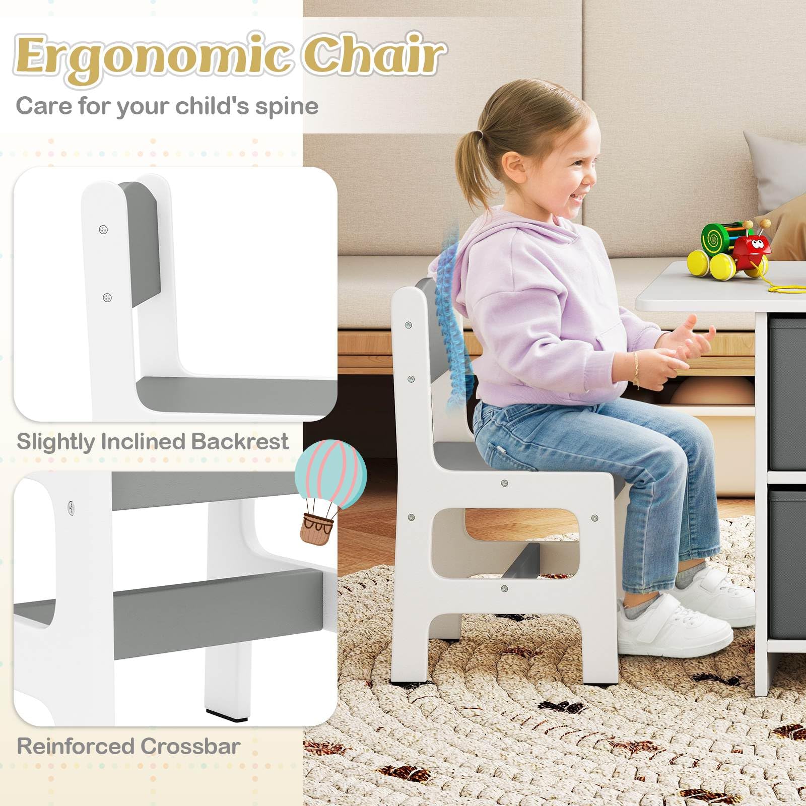HONEY JOY Kids Table and Chair Set, Toddler Wooden Activity Table - Image 5