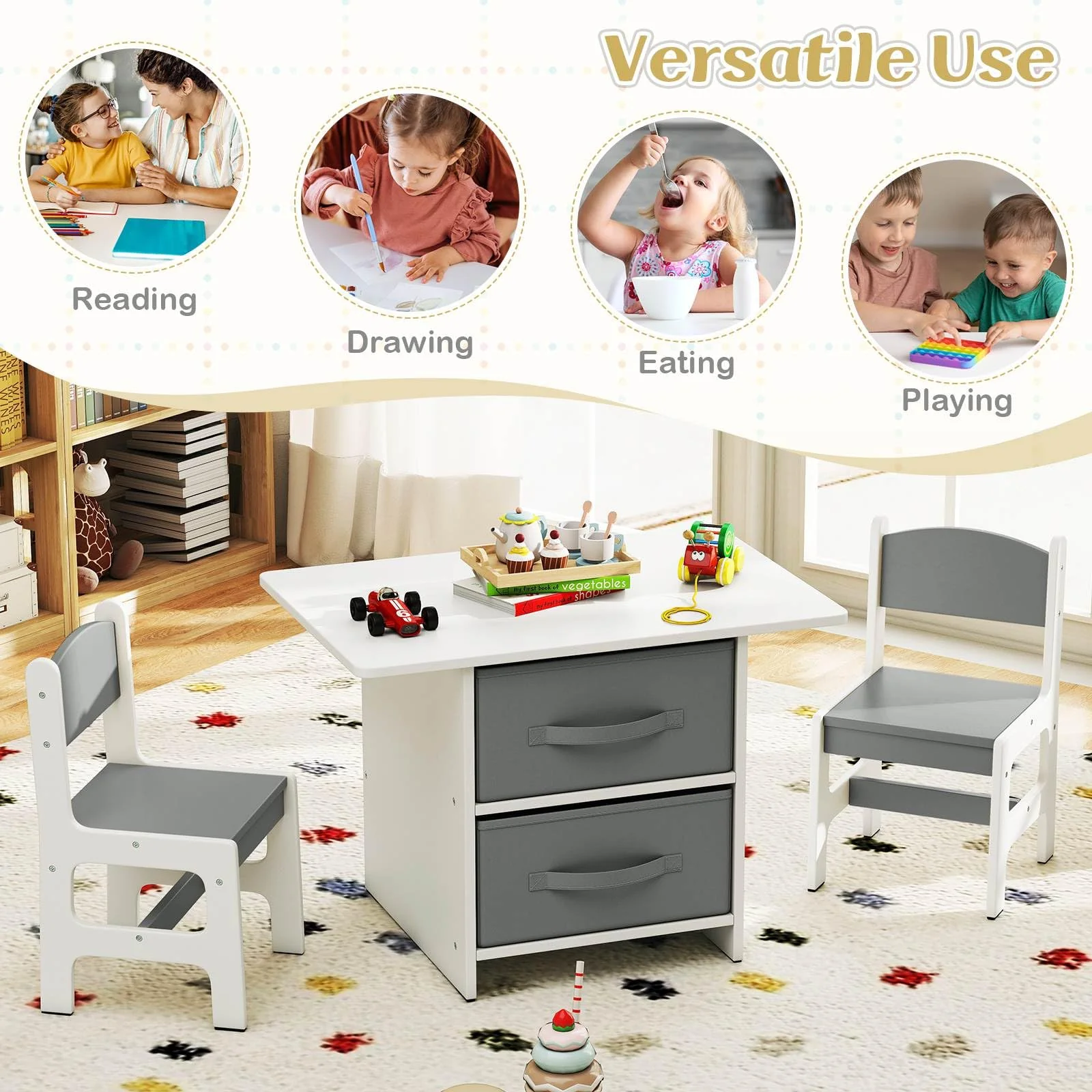 HONEY JOY Kids Table and Chair Set, Toddler Wooden Activity Table - Image 8