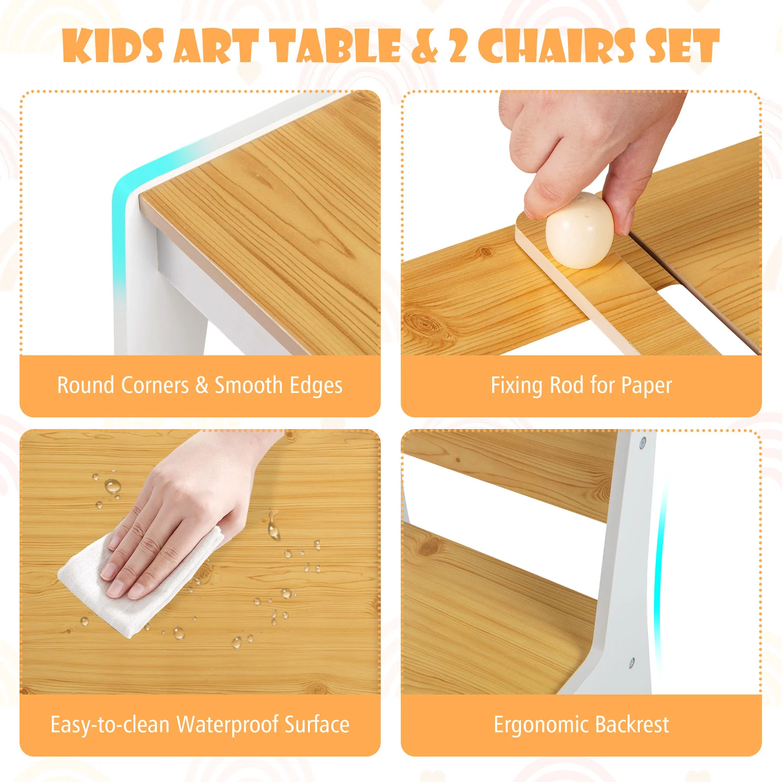 HONEY JOY Kids Table and Chairs Set, 2 in 1 Wooden Art Table & Easel Set for Children with 2 Chairs, 6 Storage Bins - Image 3