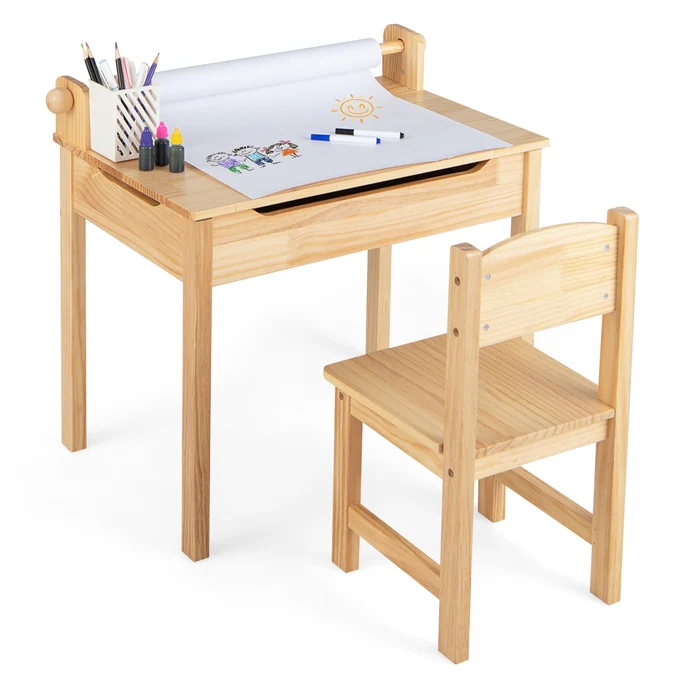 HONEY JOY Kids Table and Chairs Set, Activity Desk and Chair for Children w/Paper Roll Holder & 2 Markers - Image 12