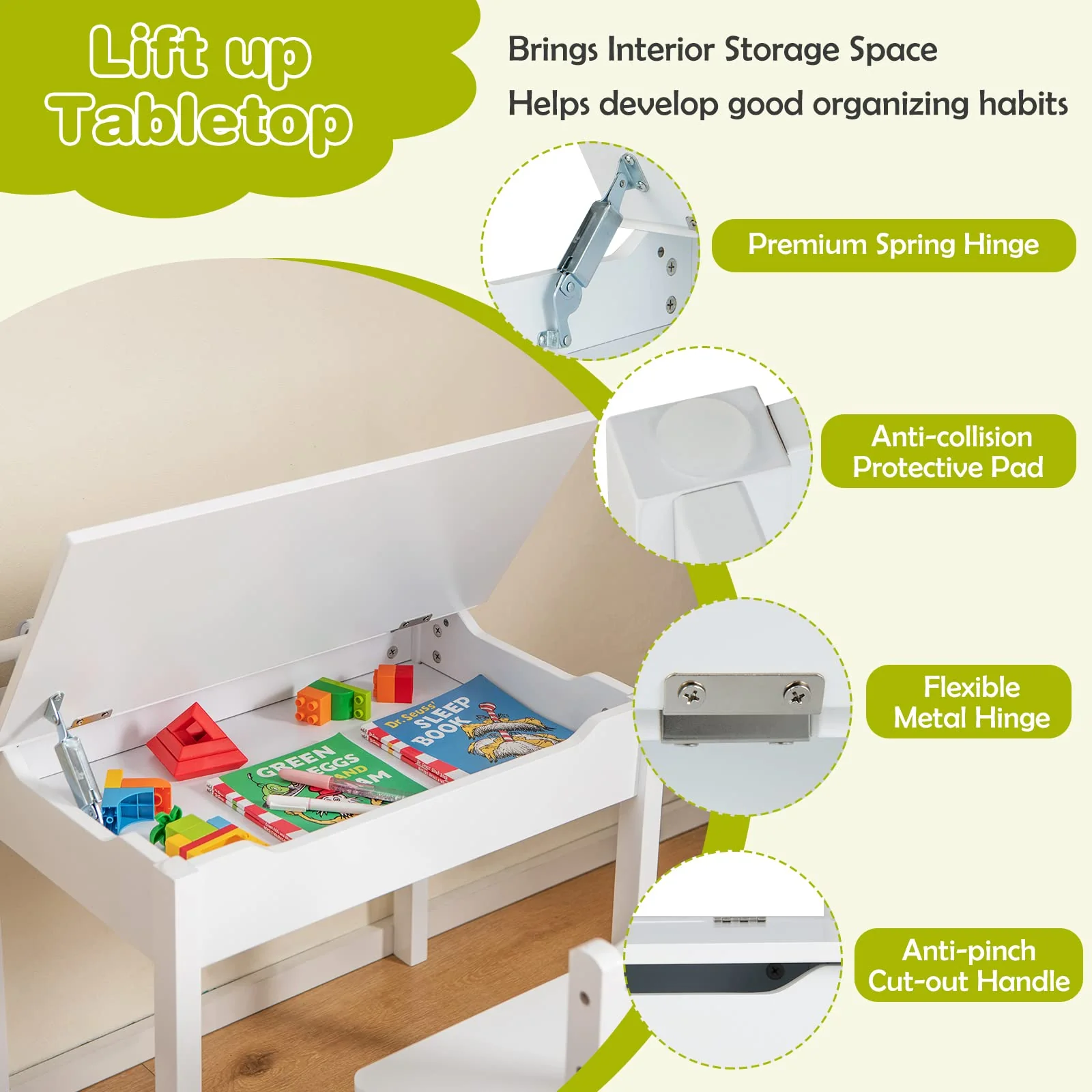 HONEY JOY Kids Table and Chairs Set, Activity Desk and Chair for Children w/Paper Roll Holder & 2 Markers - Image 4