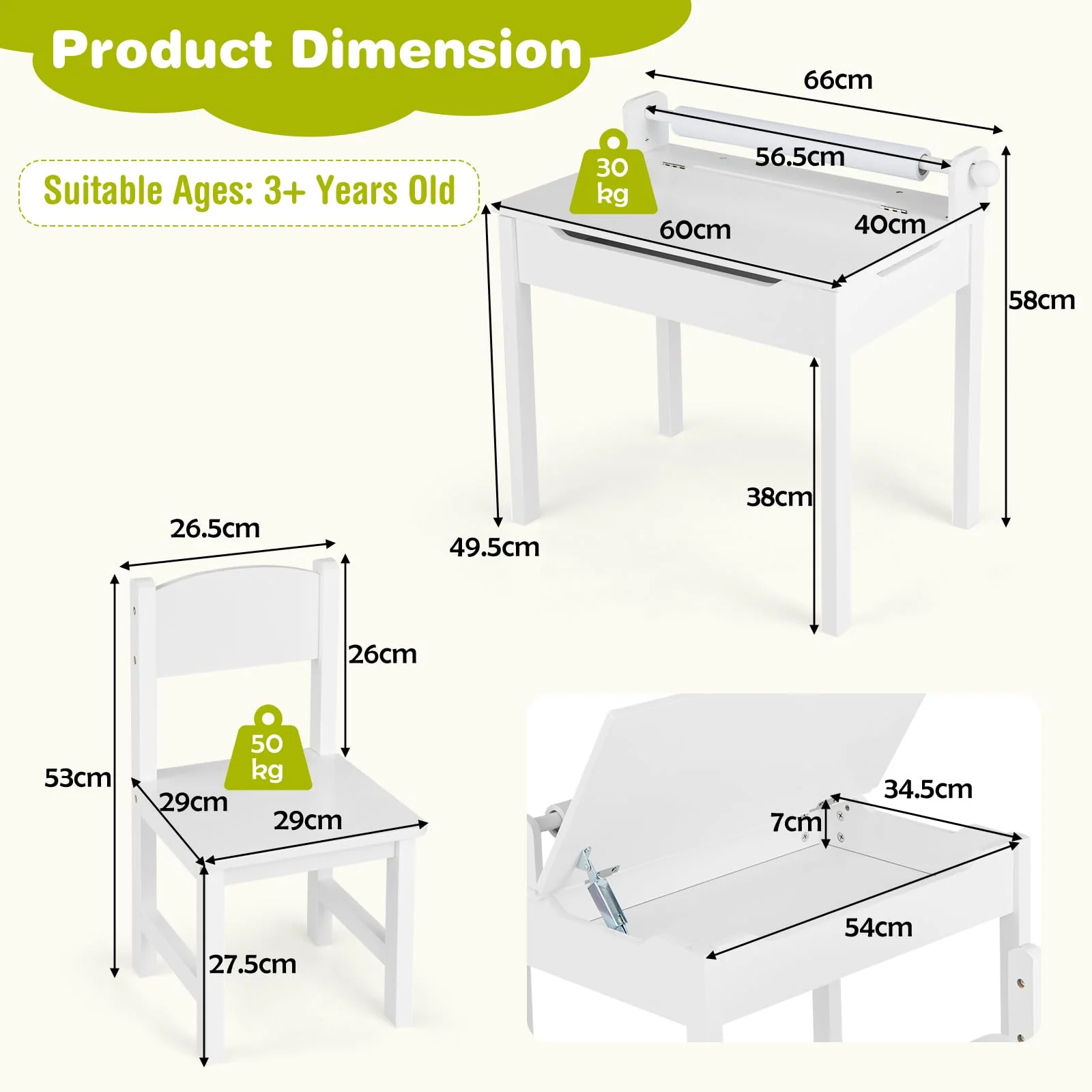 HONEY JOY Kids Table and Chairs Set, Activity Desk and Chair for Children w/Paper Roll Holder & 2 Markers - Image 6