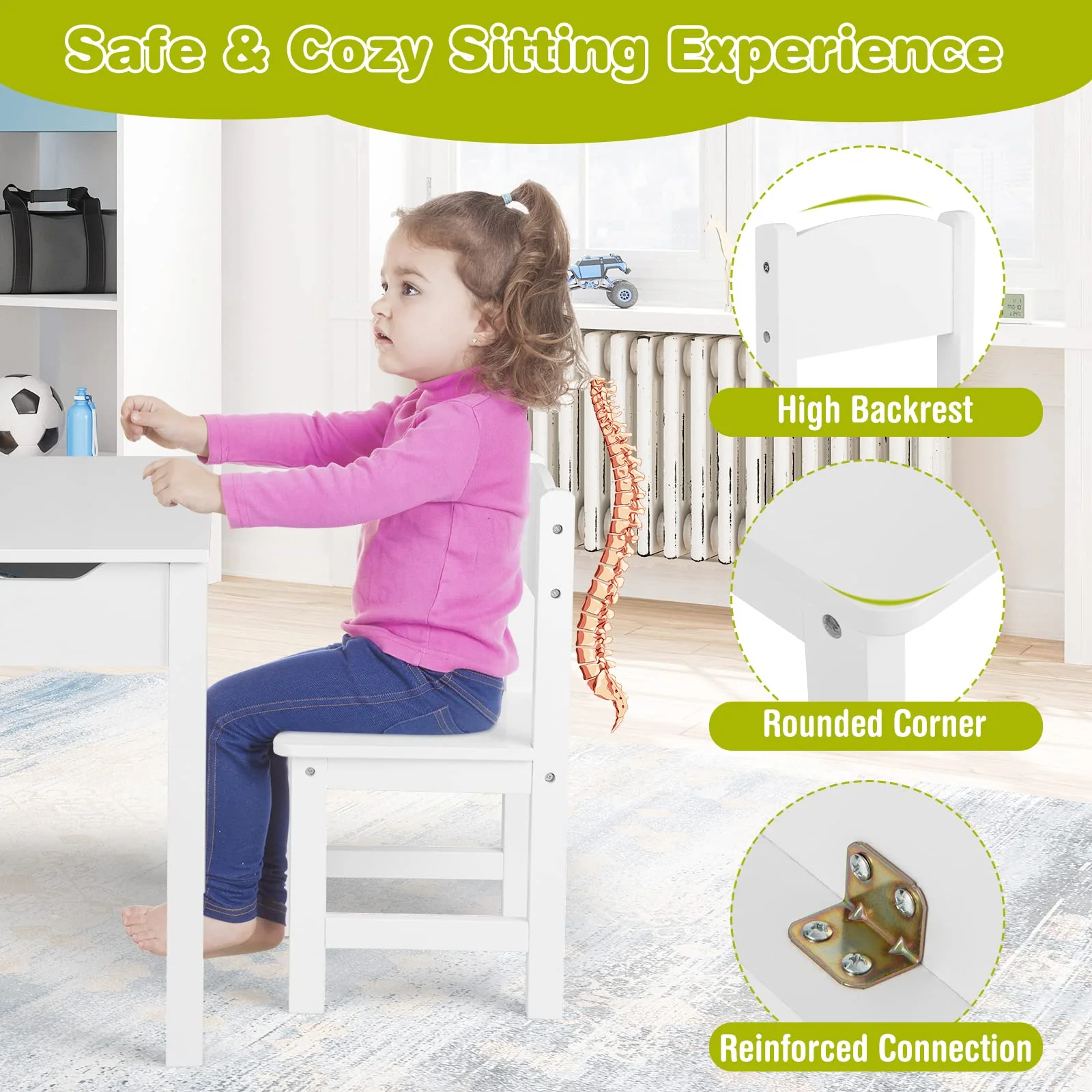 HONEY JOY Kids Table and Chairs Set, Activity Desk and Chair for Children w/Paper Roll Holder & 2 Markers - Image 9