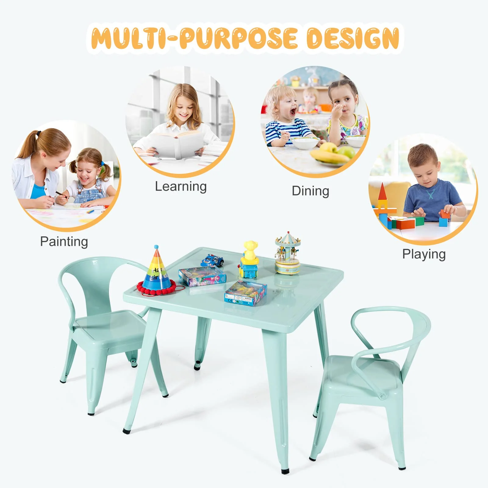 HONEY JOY Kids Table and Chairs Set, Table and 2 Chairs for Children w/Adjustable Non-slip Foot Pads - Image 5