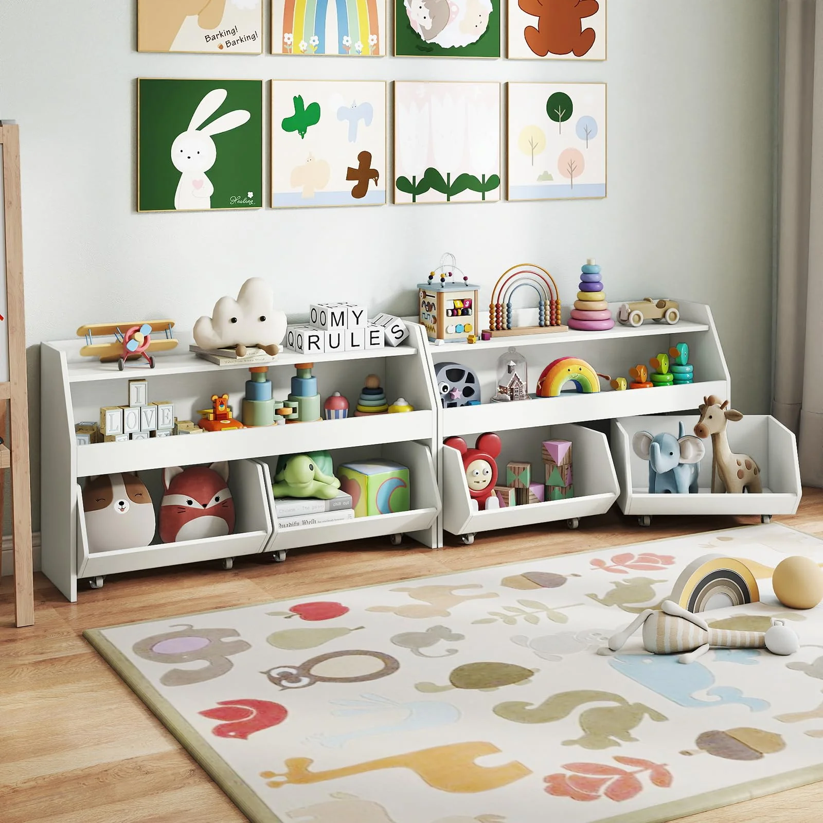 HONEY JOY Kids Toy Storage Box, Children Wooden Bookcase with 2 Movable Drawers - Image 3