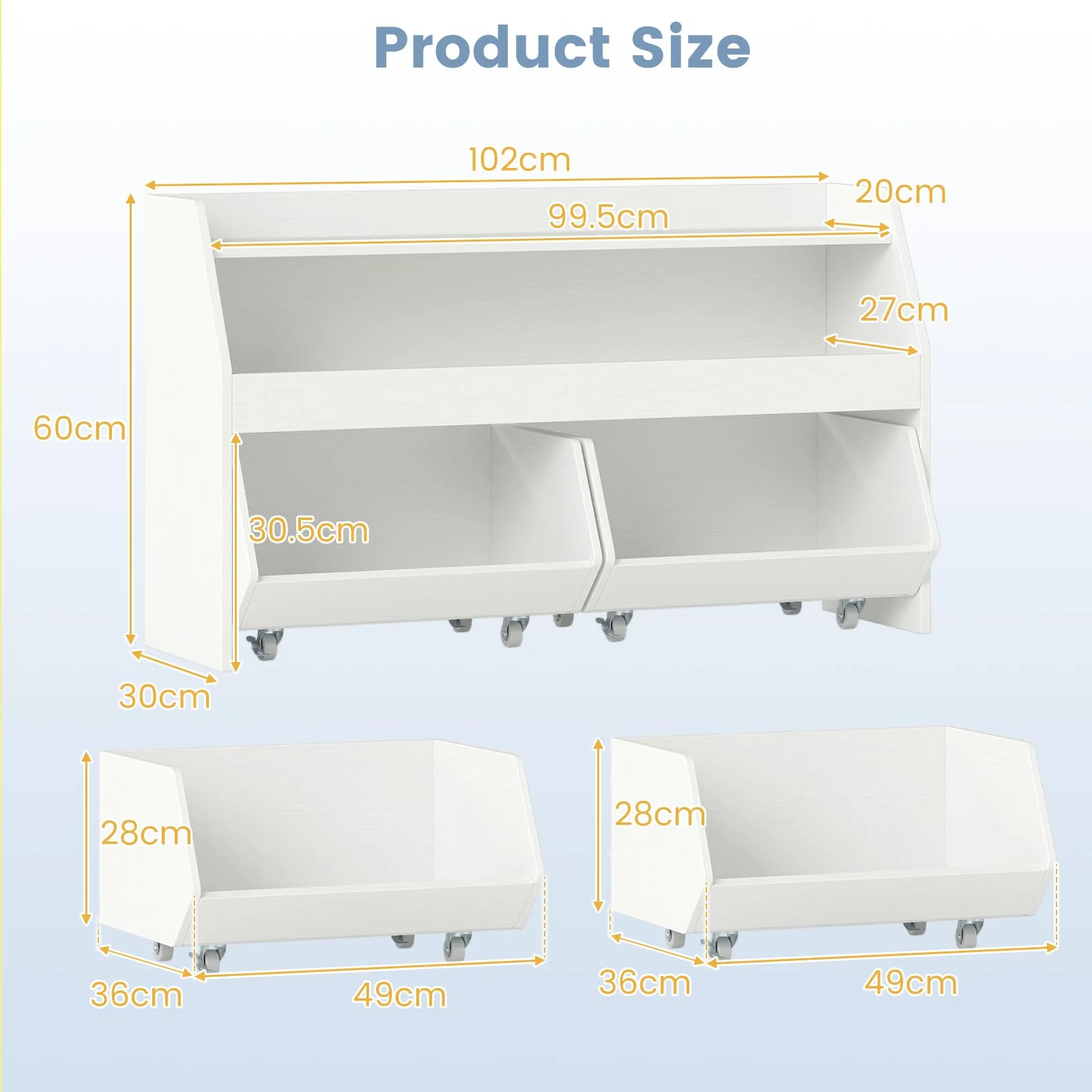 HONEY JOY Kids Toy Storage Box, Children Wooden Bookcase with 2 Movable Drawers - Image 4