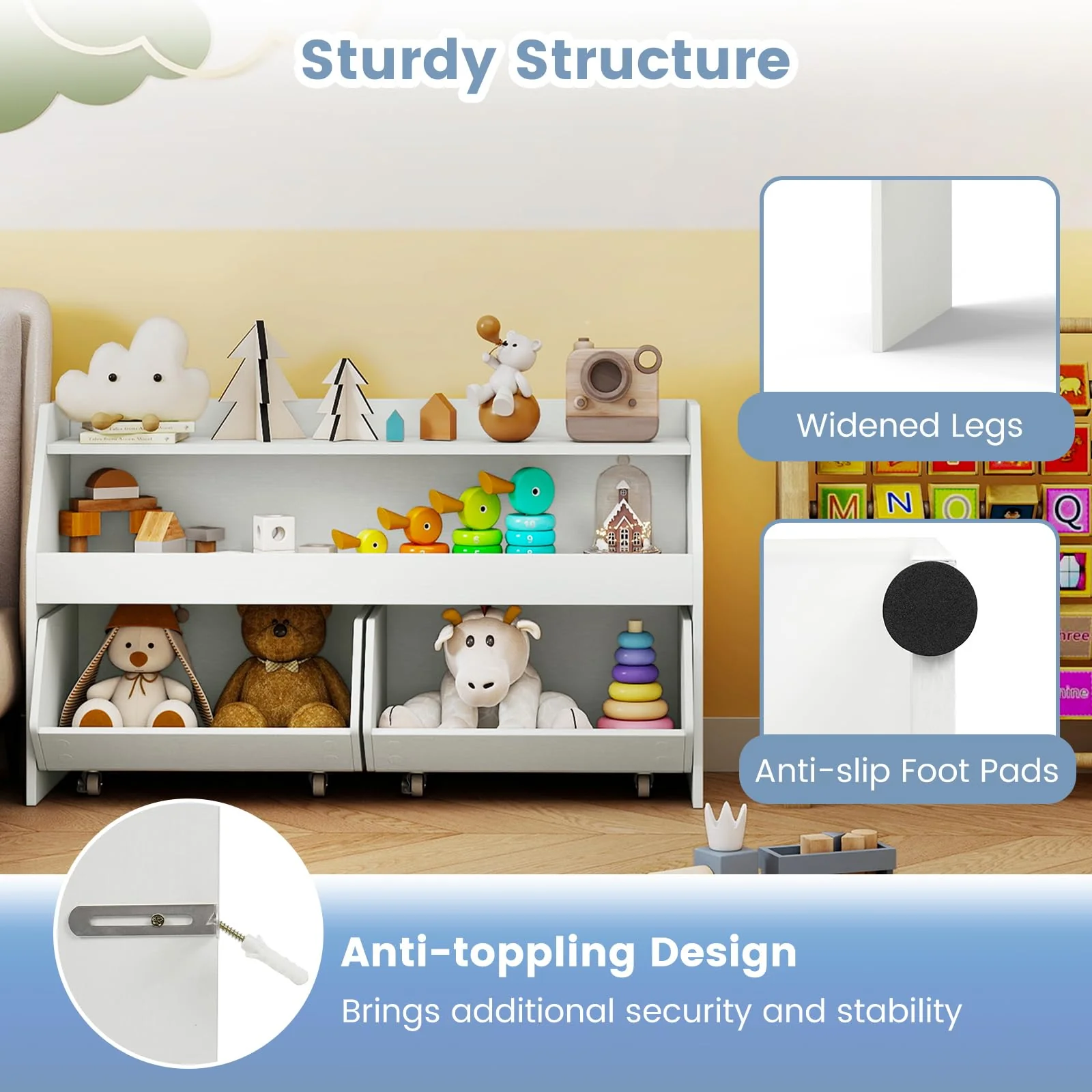 HONEY JOY Kids Toy Storage Box, Children Wooden Bookcase with 2 Movable Drawers - Image 8