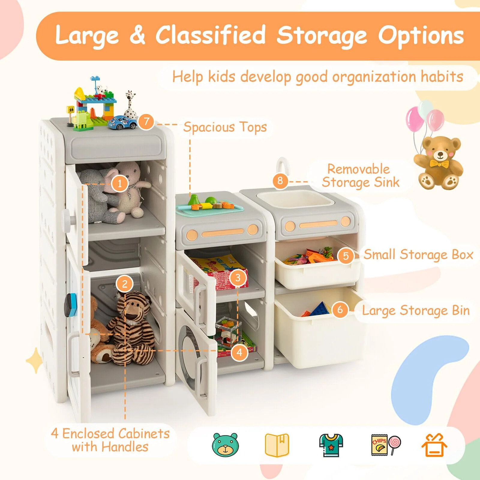 HONEY JOY Kids Toy Storage Organiser, Toy Chest and Bookshelf - Image 4