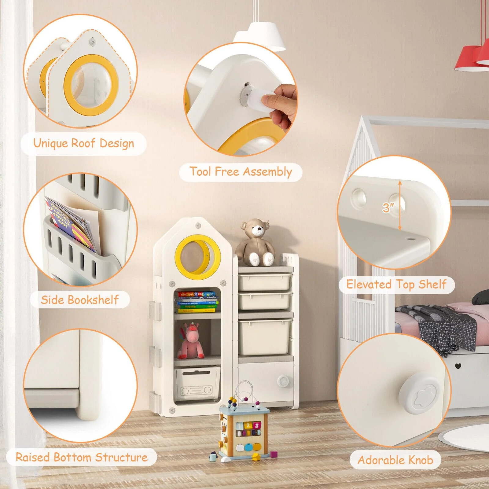 HONEY JOY Kids Toy Storage Organiser, Toy Chest and Bookshelf w/Mobile Trolley, Enclosed Cabinets & Storage Bins - Image 8