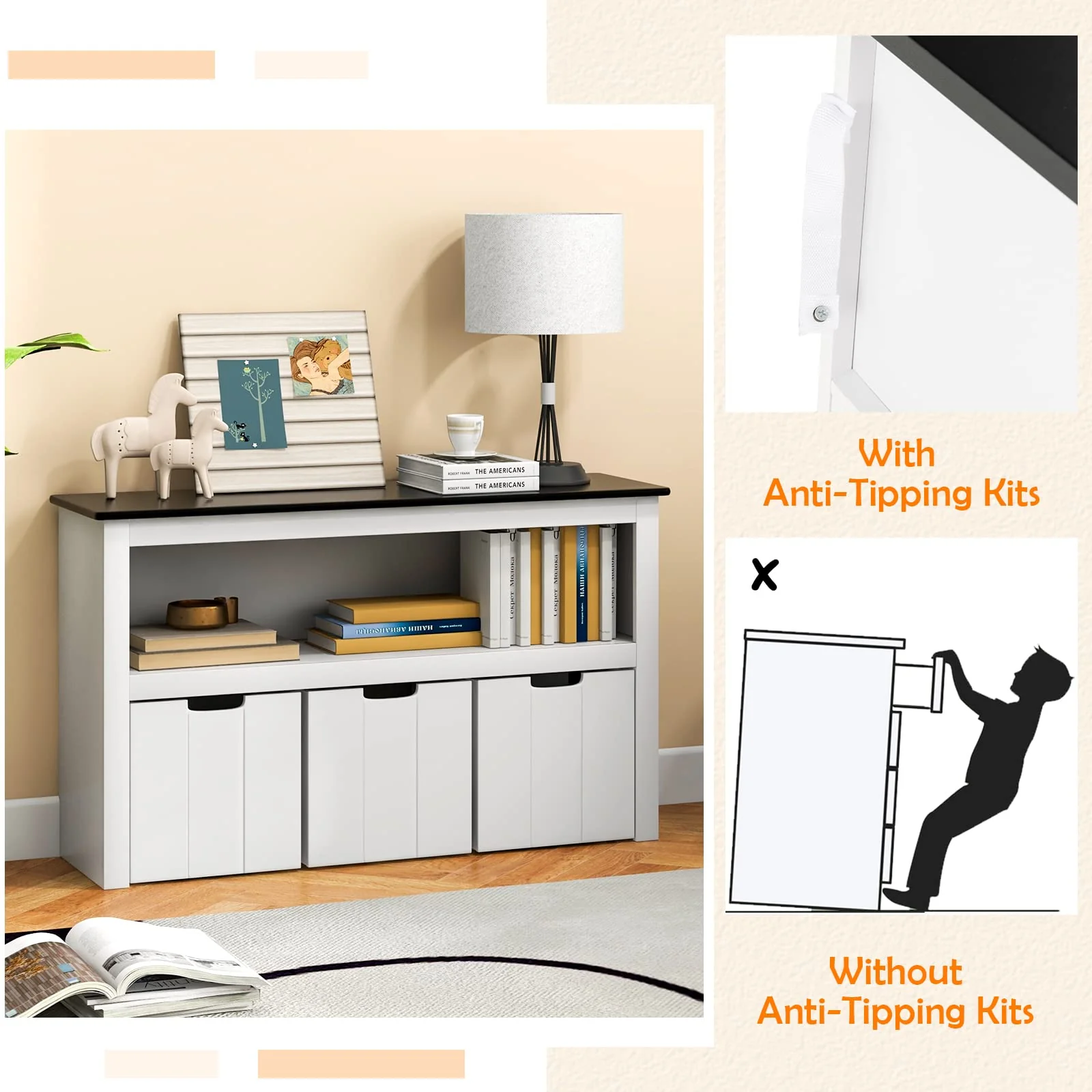 HONEY JOY Kids Toy Storage Organizer with 3 Bins - Image 3