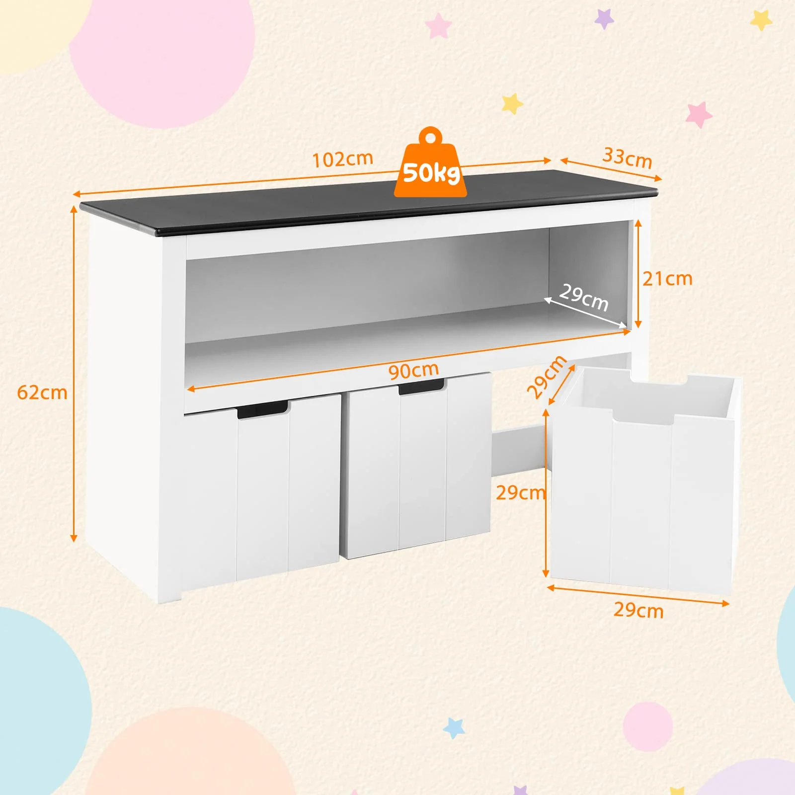 HONEY JOY Kids Toy Storage Organizer with 3 Bins - Image 4