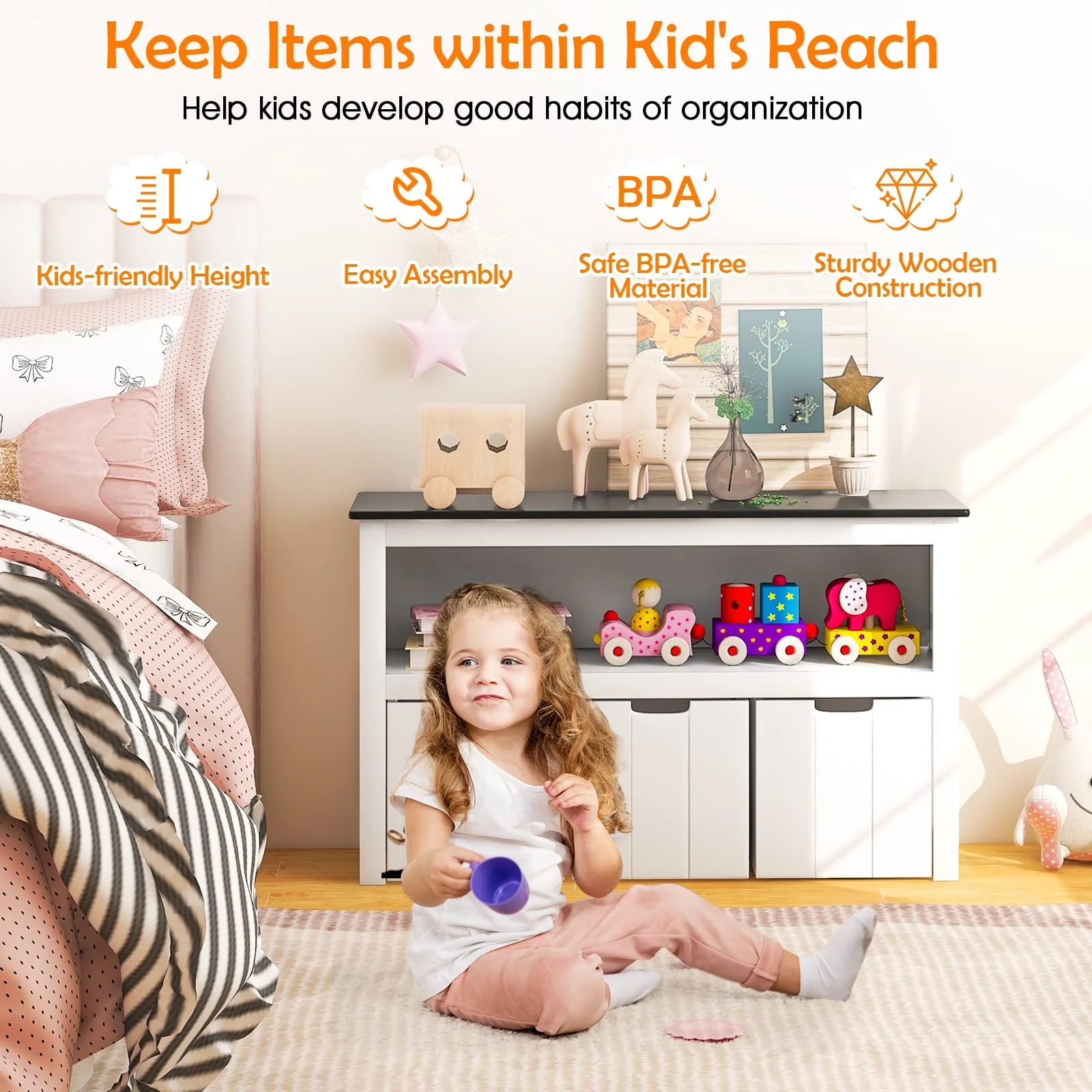 HONEY JOY Kids Toy Storage Organizer with 3 Bins - Image 5