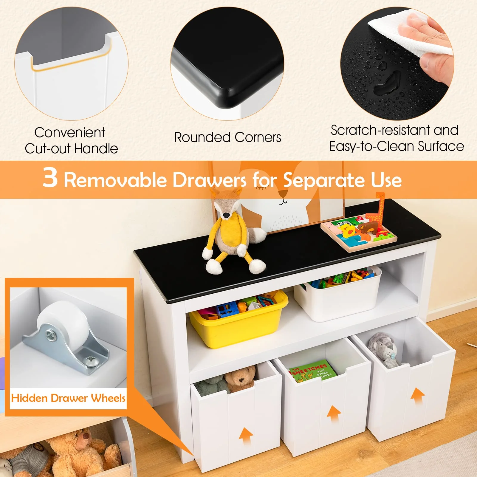 HONEY JOY Kids Toy Storage Organizer with 3 Bins - Image 8
