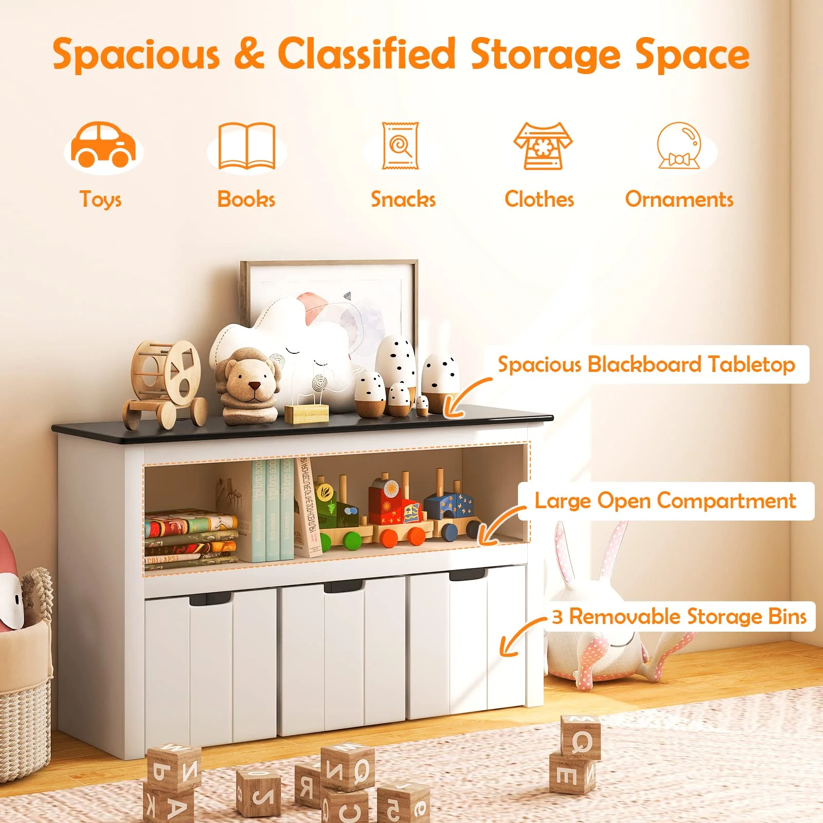 HONEY JOY Kids Toy Storage Organizer with 3 Bins - Image 9