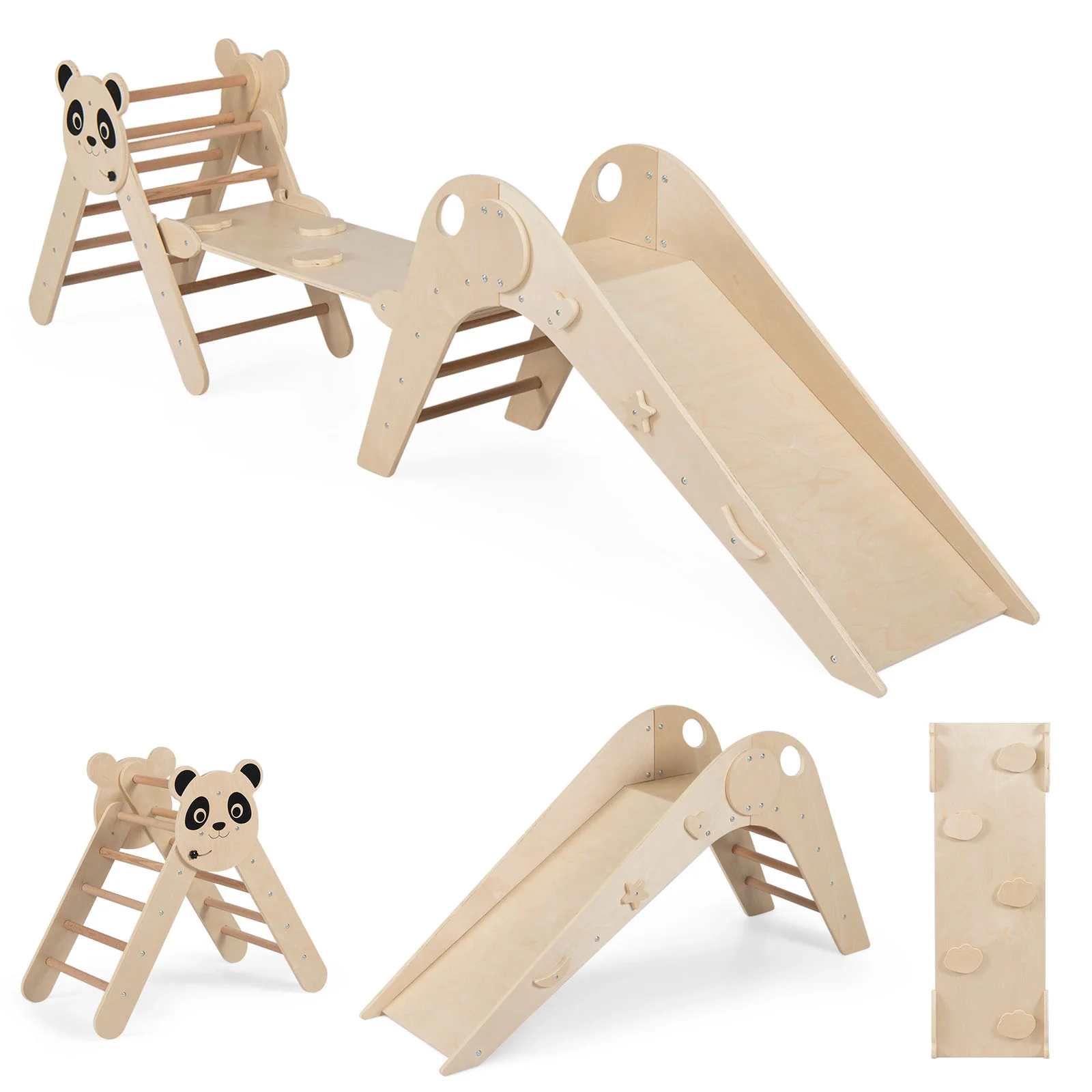 HONEY JOY Kids Triangle Climbing Set, Foldable Panda-Themed Wood Montessori Climbing Set - Image 10