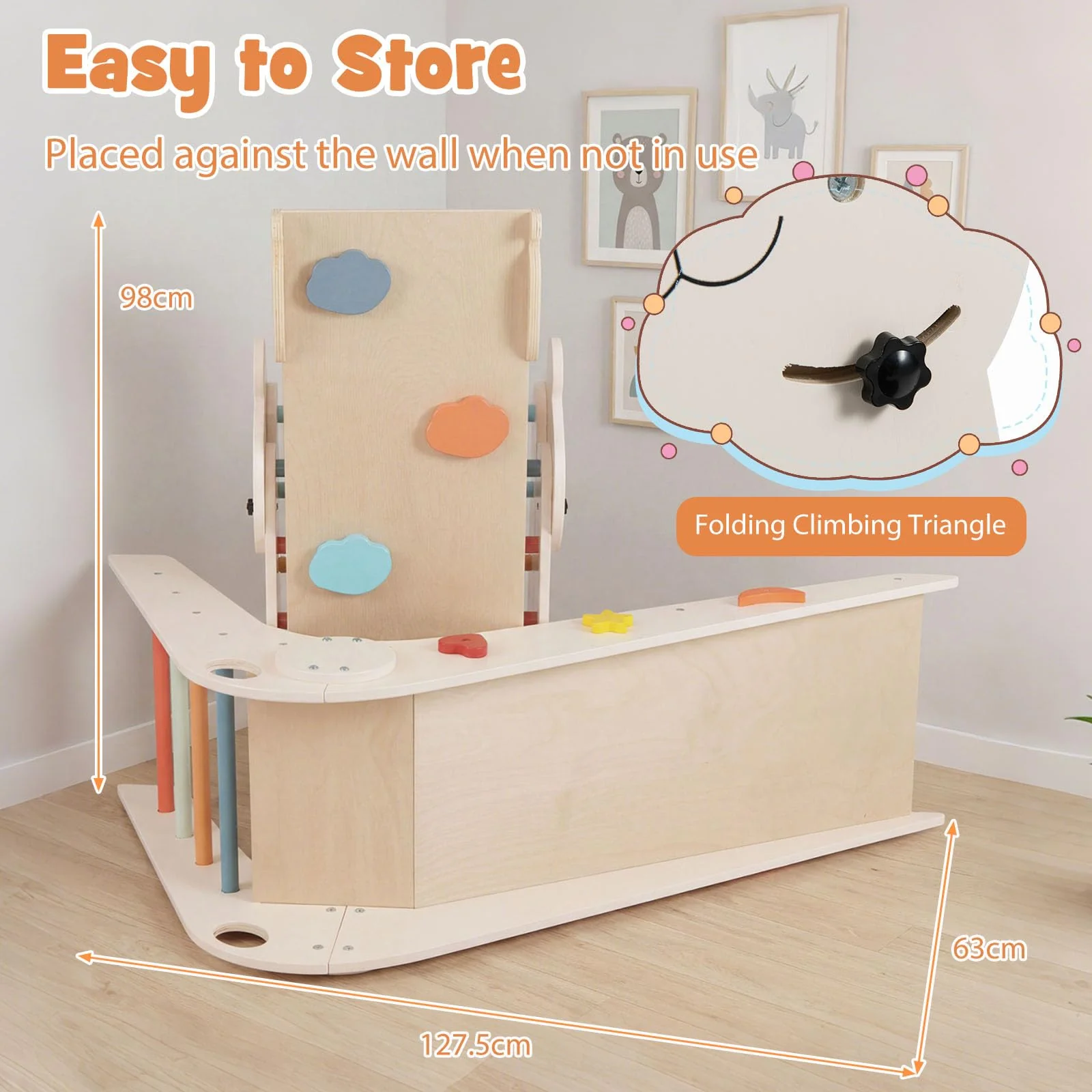 HONEY JOY Kids Triangle Climbing Set, Foldable Panda-Themed Wood Montessori Climbing Set - Image 8