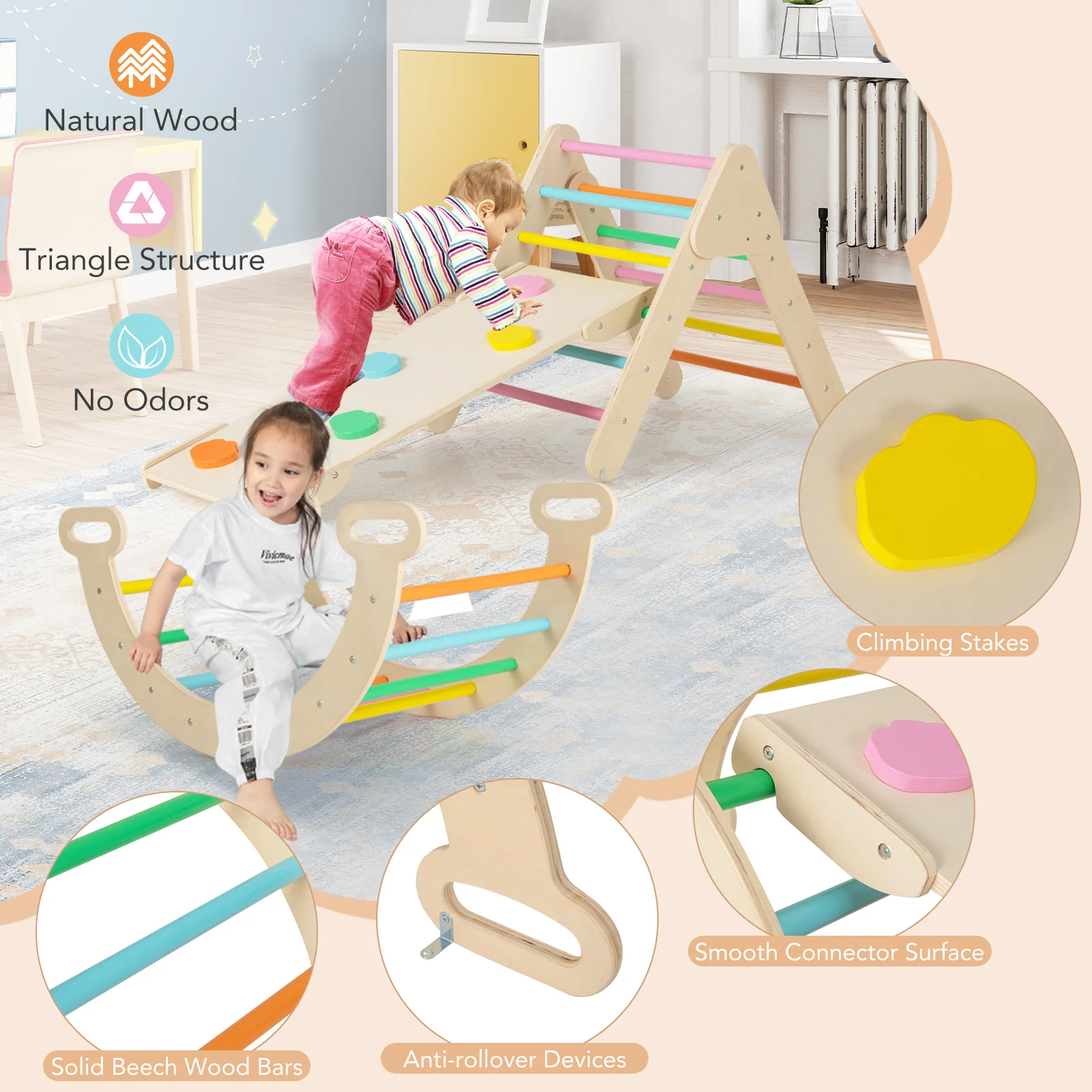 7-in-1 Triangular Set of 3, Baby Climbing Toys w/ Triangular Climber Arch Ramp Rocker - Image 11