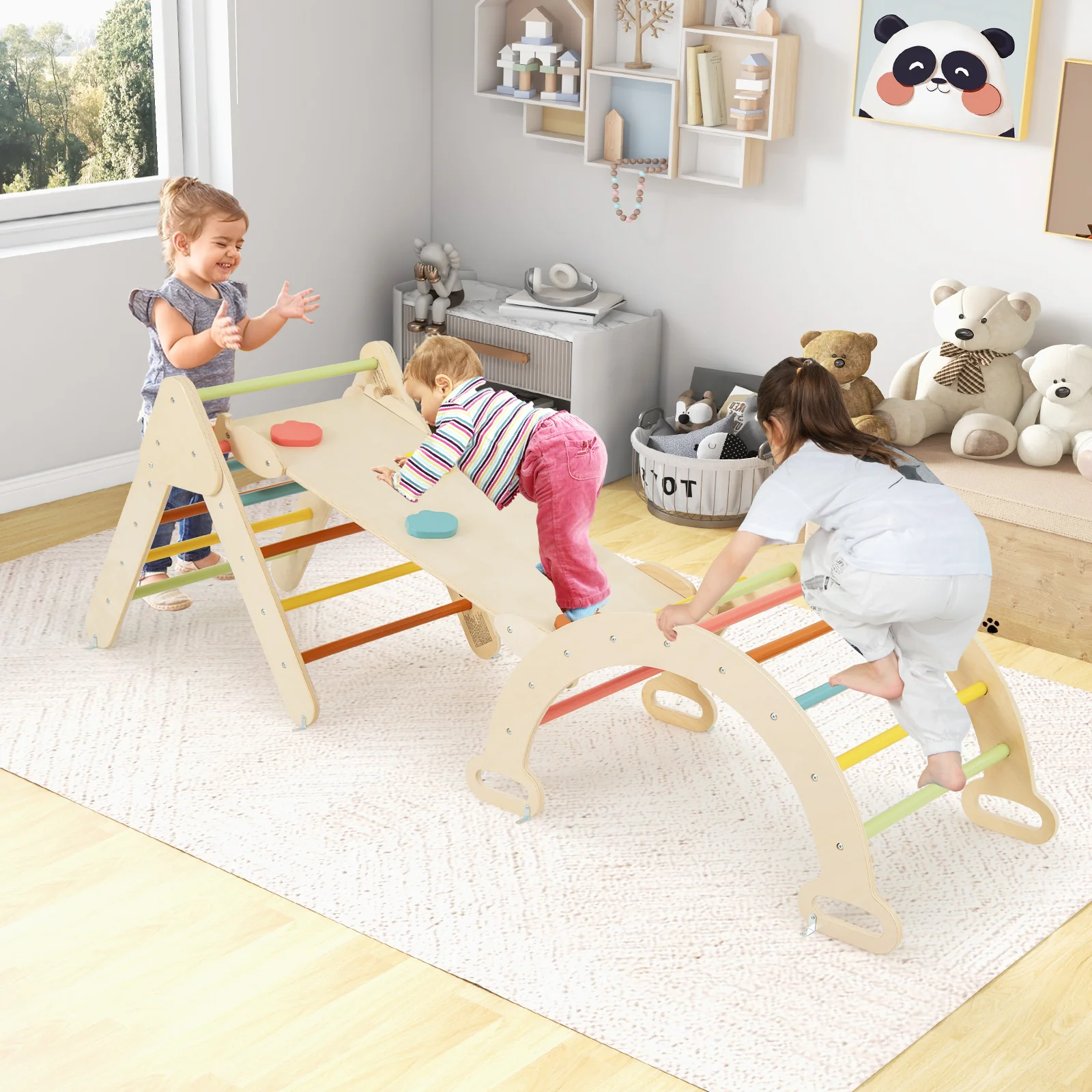 7-in-1 Triangular Set of 3, Baby Climbing Toys w/ Triangular Climber Arch Ramp Rocker - Image 16