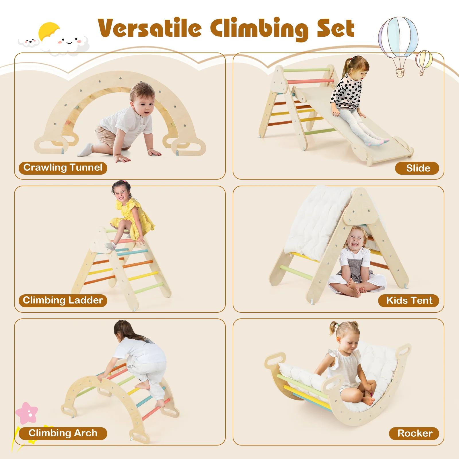 7-in-1 Triangular Set of 3, Baby Climbing Toys w/ Triangular Climber Arch Ramp Rocker - Image 17