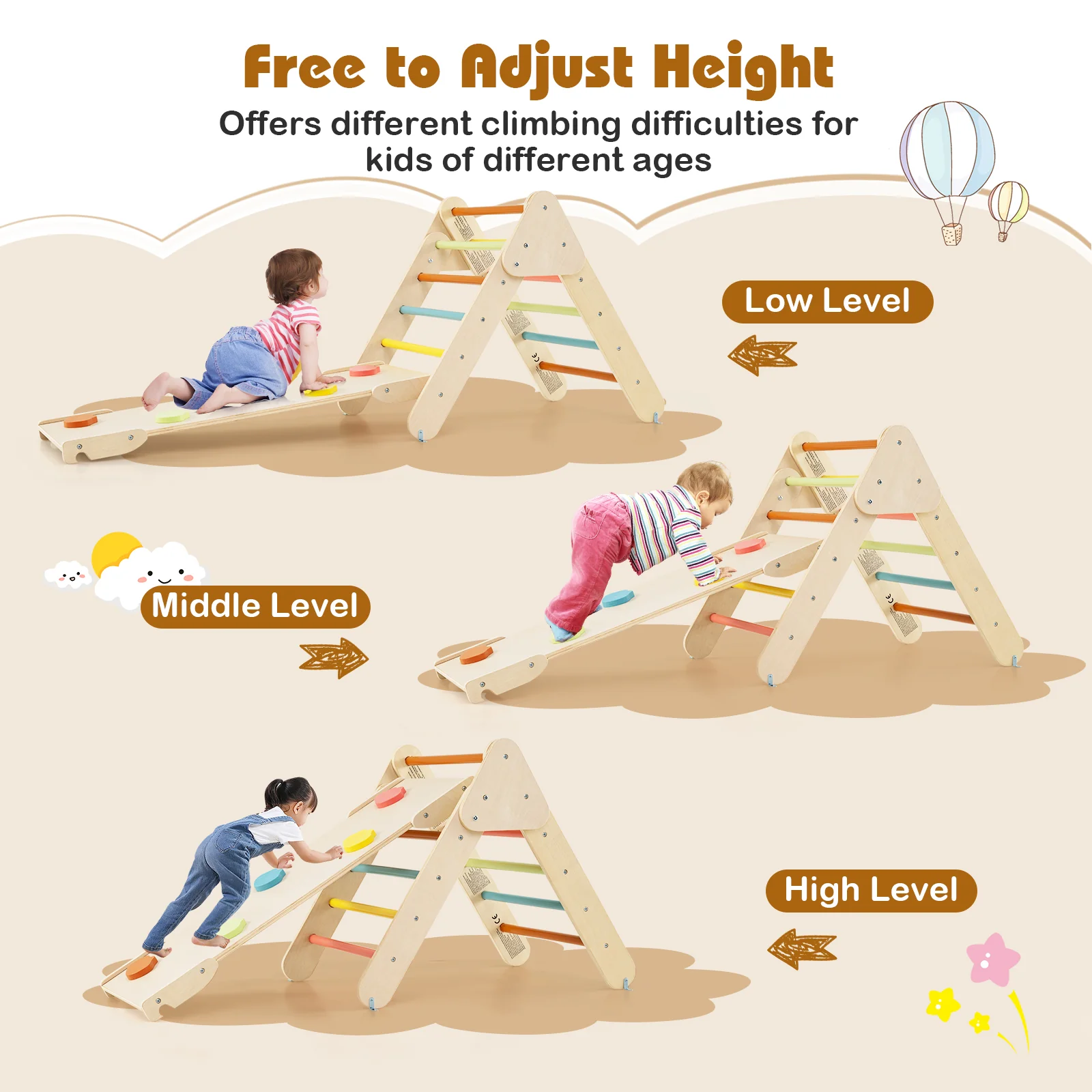 7-in-1 Triangular Set of 3, Baby Climbing Toys w/ Triangular Climber Arch Ramp Rocker - Image 19