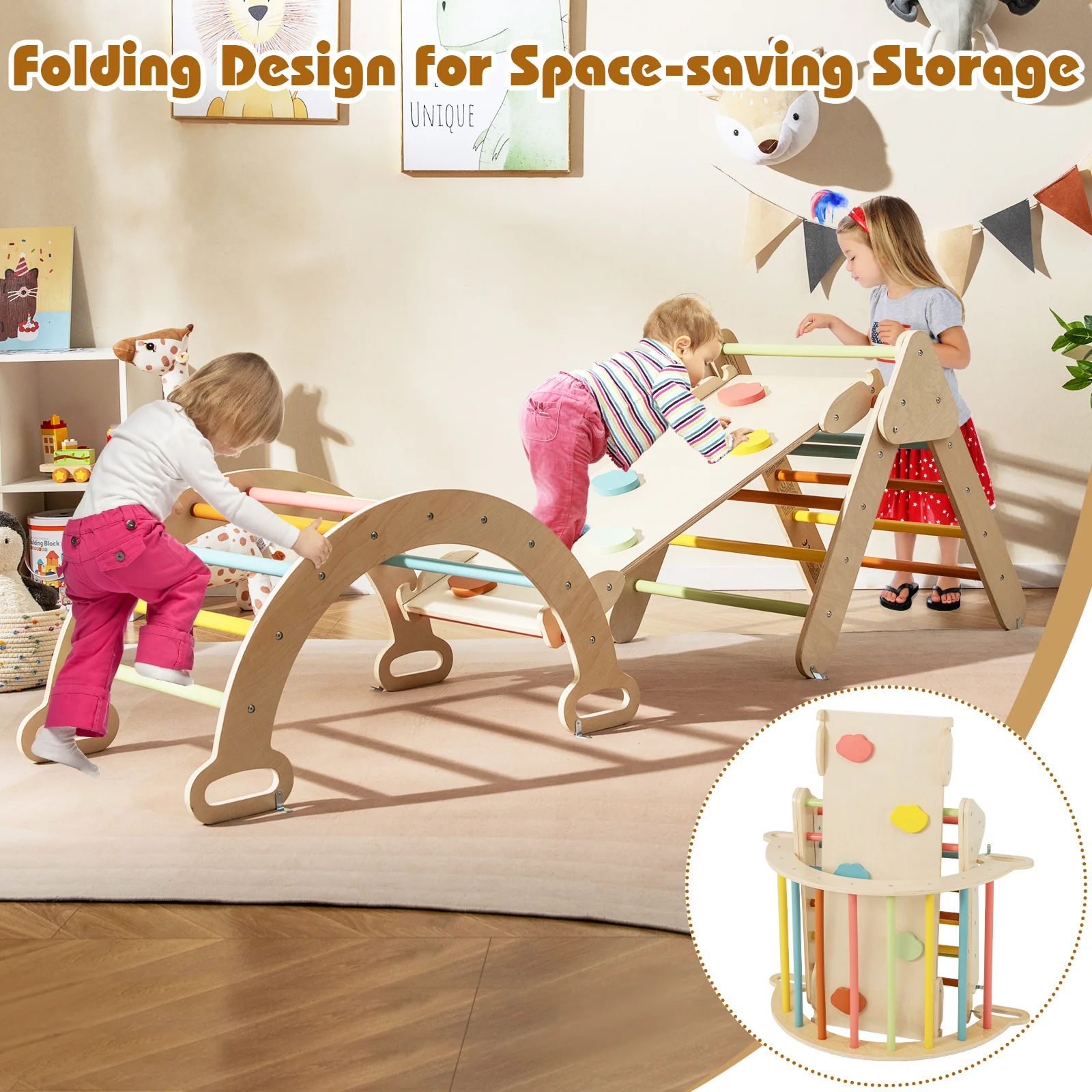 7-in-1 Triangular Set of 3, Baby Climbing Toys w/ Triangular Climber Arch Ramp Rocker - Image 21