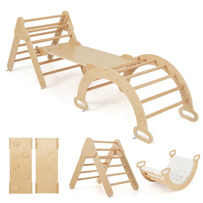 7-in-1 Triangular Set of 3, Baby Climbing Toys w/ Triangular Climber Arch Ramp Rocker - Image 23