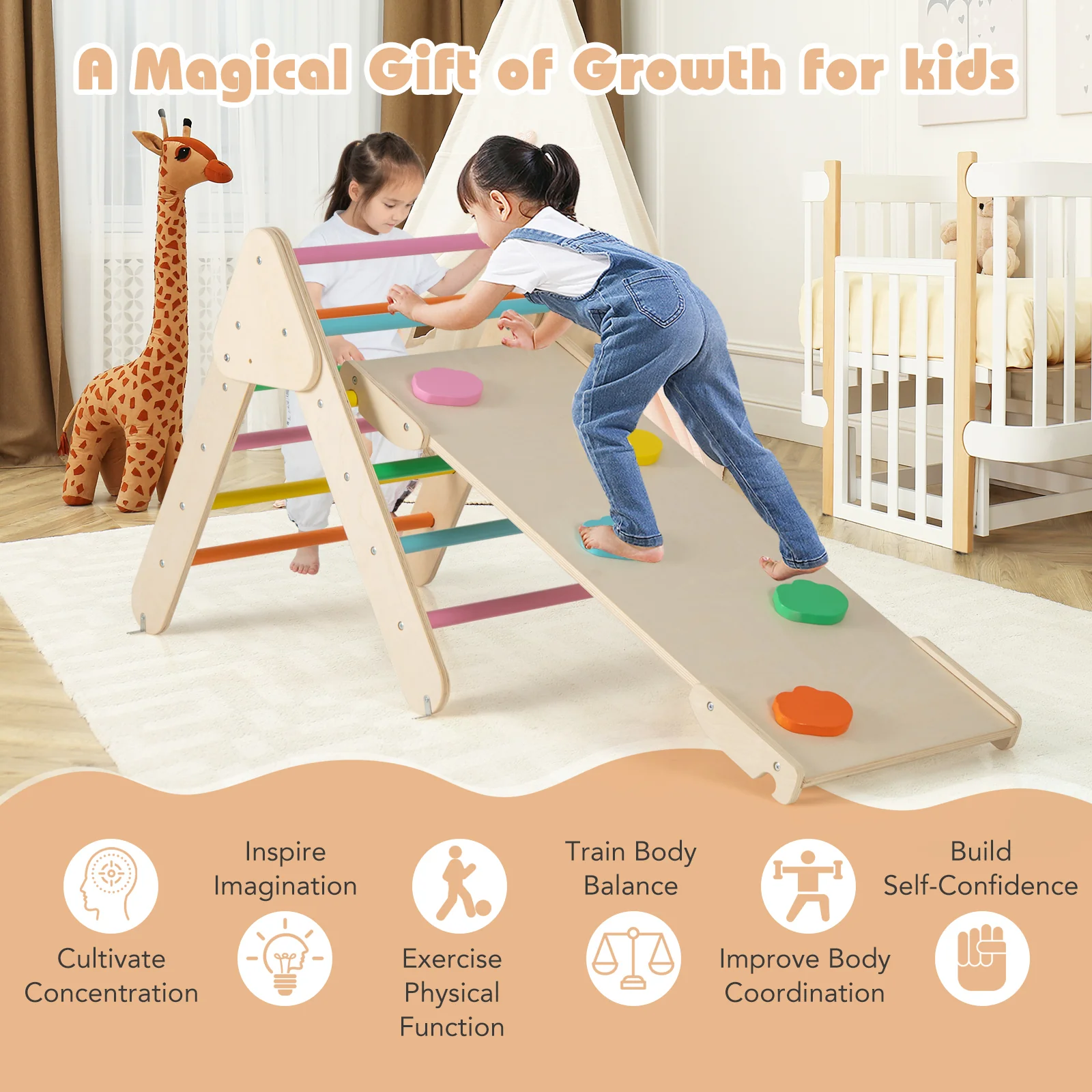 7-in-1 Triangular Set of 3, Baby Climbing Toys w/ Triangular Climber Arch Ramp Rocker - Image 4