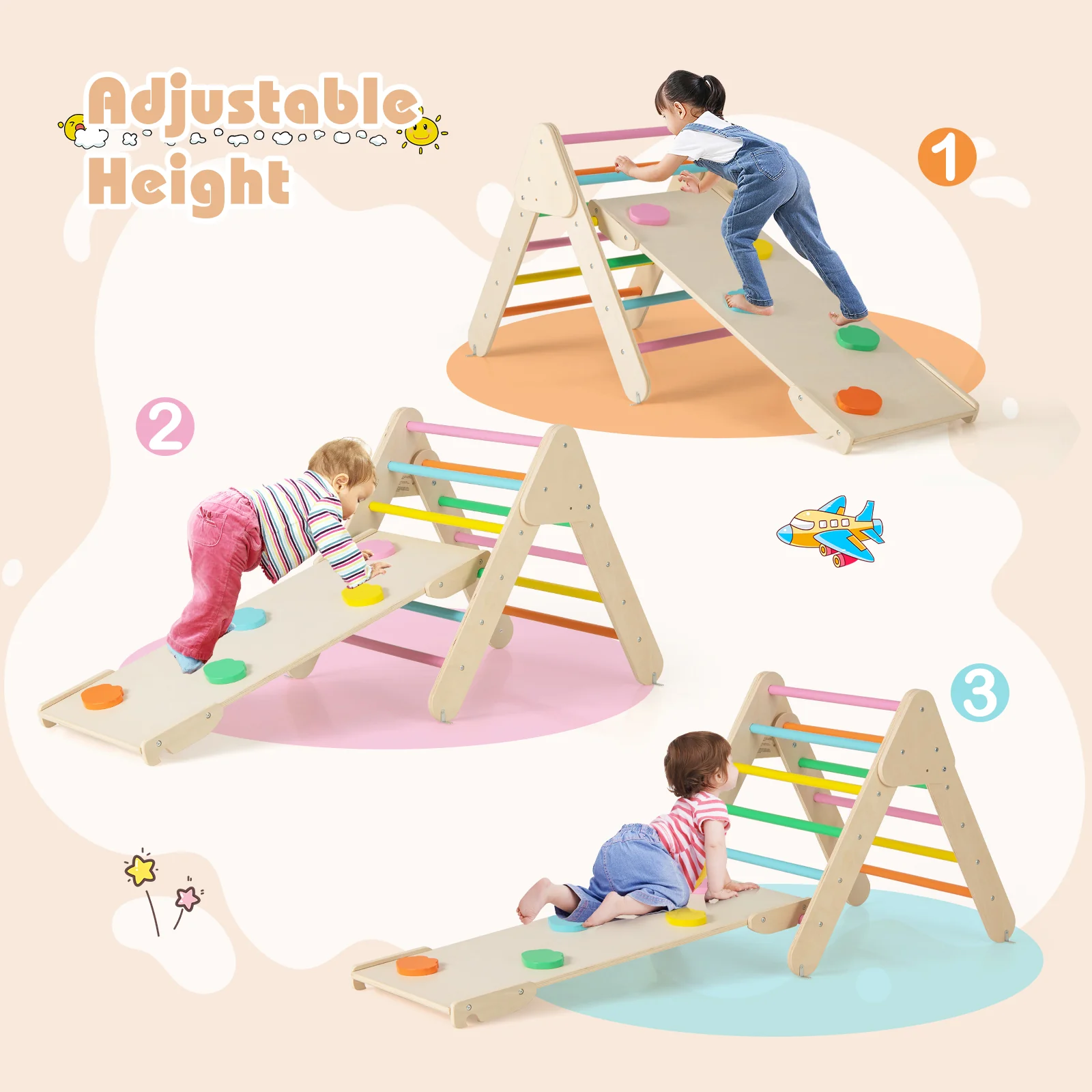 7-in-1 Triangular Set of 3, Baby Climbing Toys w/ Triangular Climber Arch Ramp Rocker - Image 5