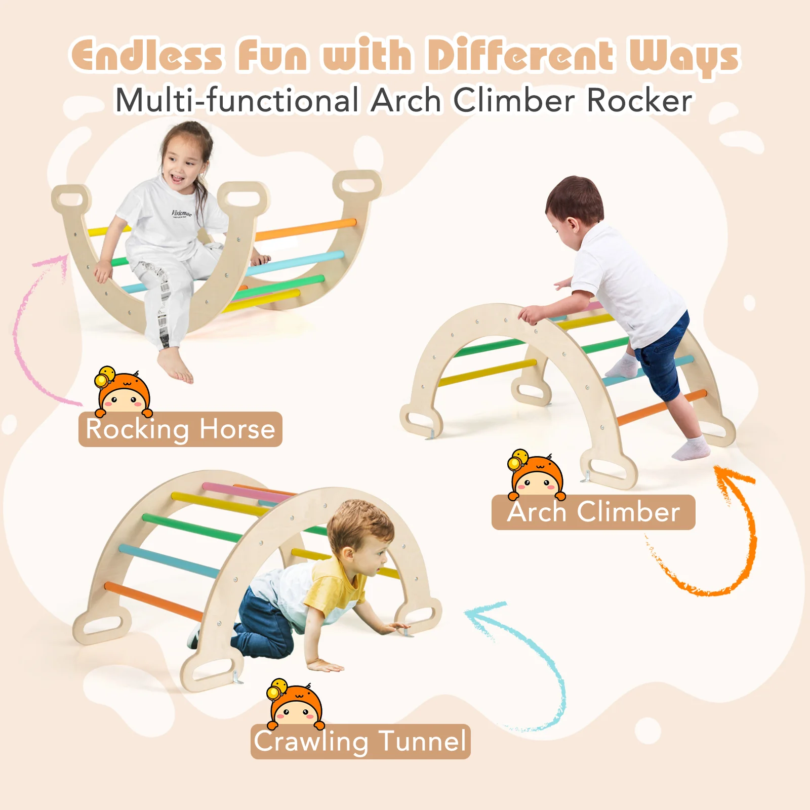 7-in-1 Triangular Set of 3, Baby Climbing Toys w/ Triangular Climber Arch Ramp Rocker - Image 6