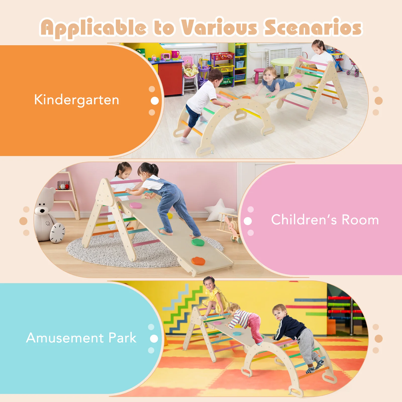 7-in-1 Triangular Set of 3, Baby Climbing Toys w/ Triangular Climber Arch Ramp Rocker - Image 8
