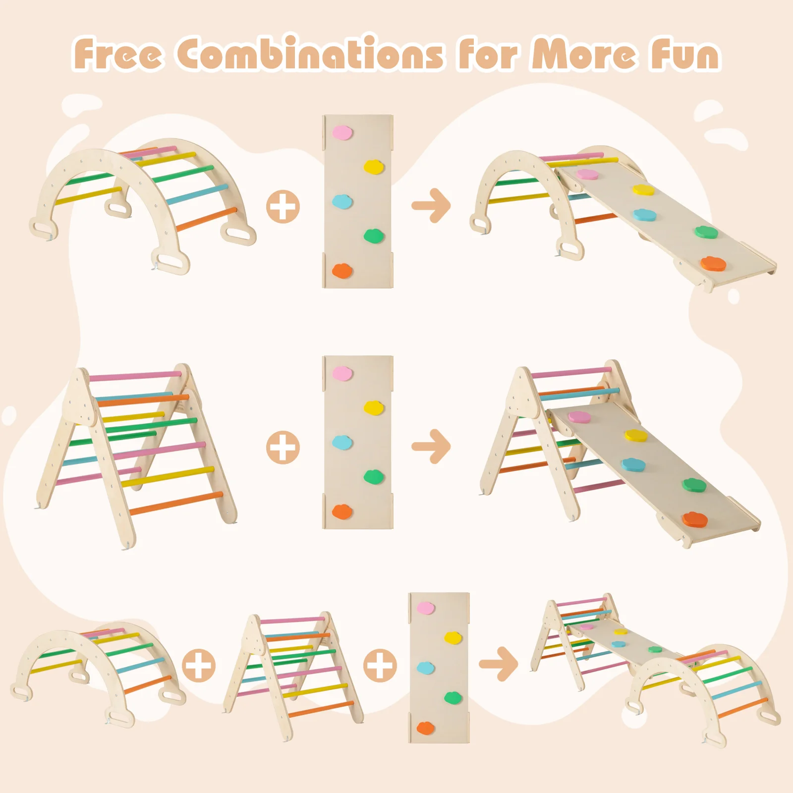 7-in-1 Triangular Set of 3, Baby Climbing Toys w/ Triangular Climber Arch Ramp Rocker - Image 9