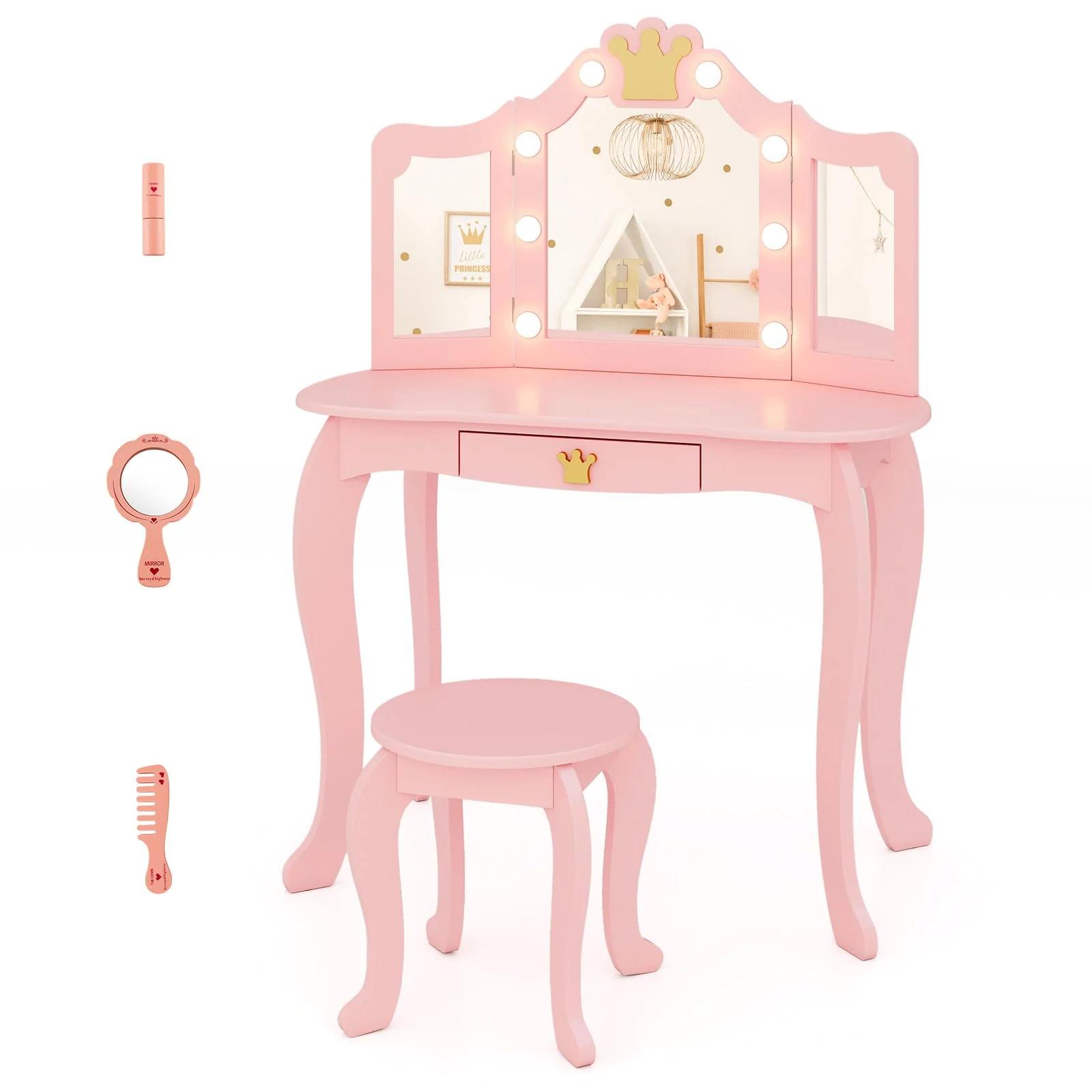 HONEY JOY Kids Vanity Set with 3-Color Adjustable Lighted Mirror - Image 10