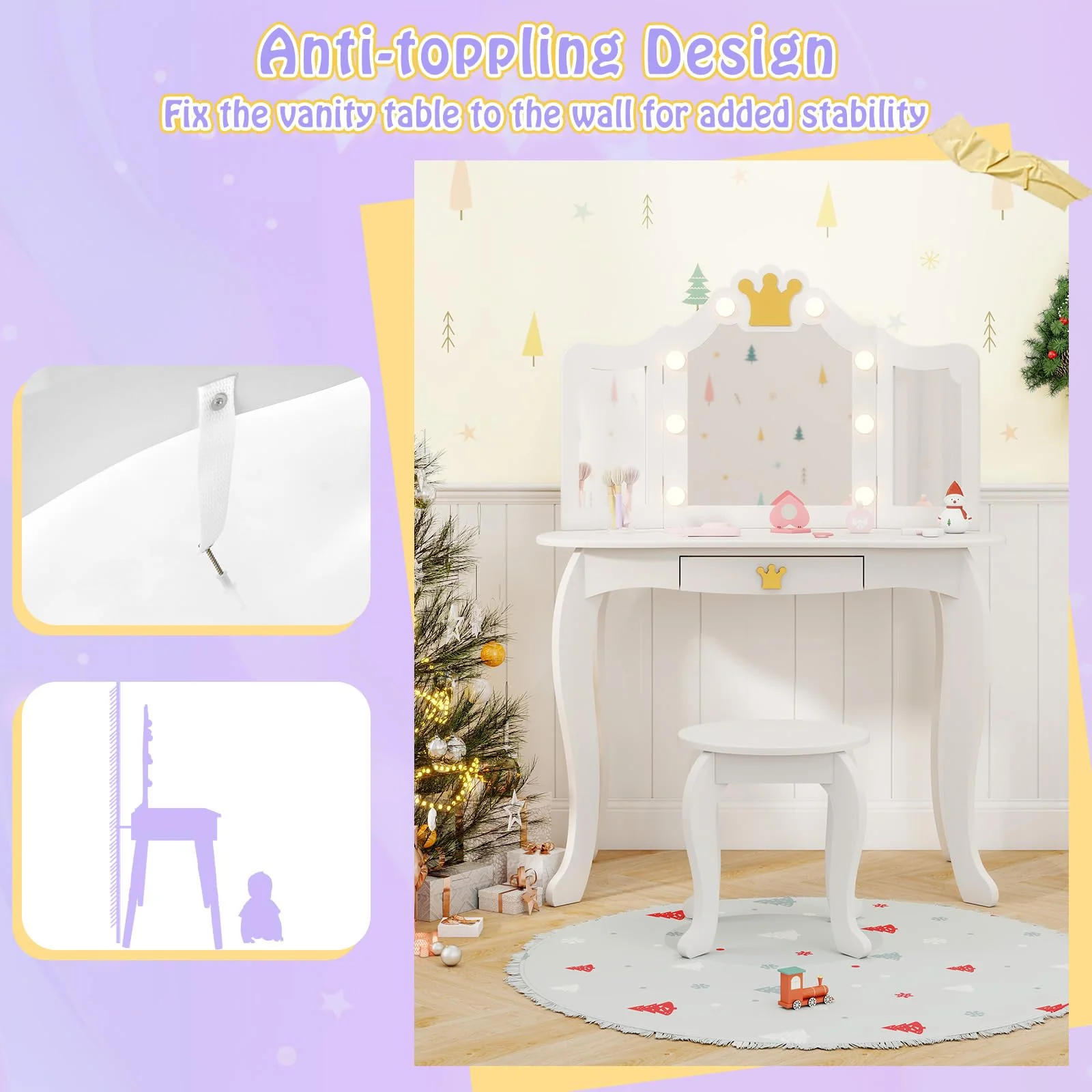 HONEY JOY Kids Vanity Set with 3-Color Adjustable Lighted Mirror - Image 5