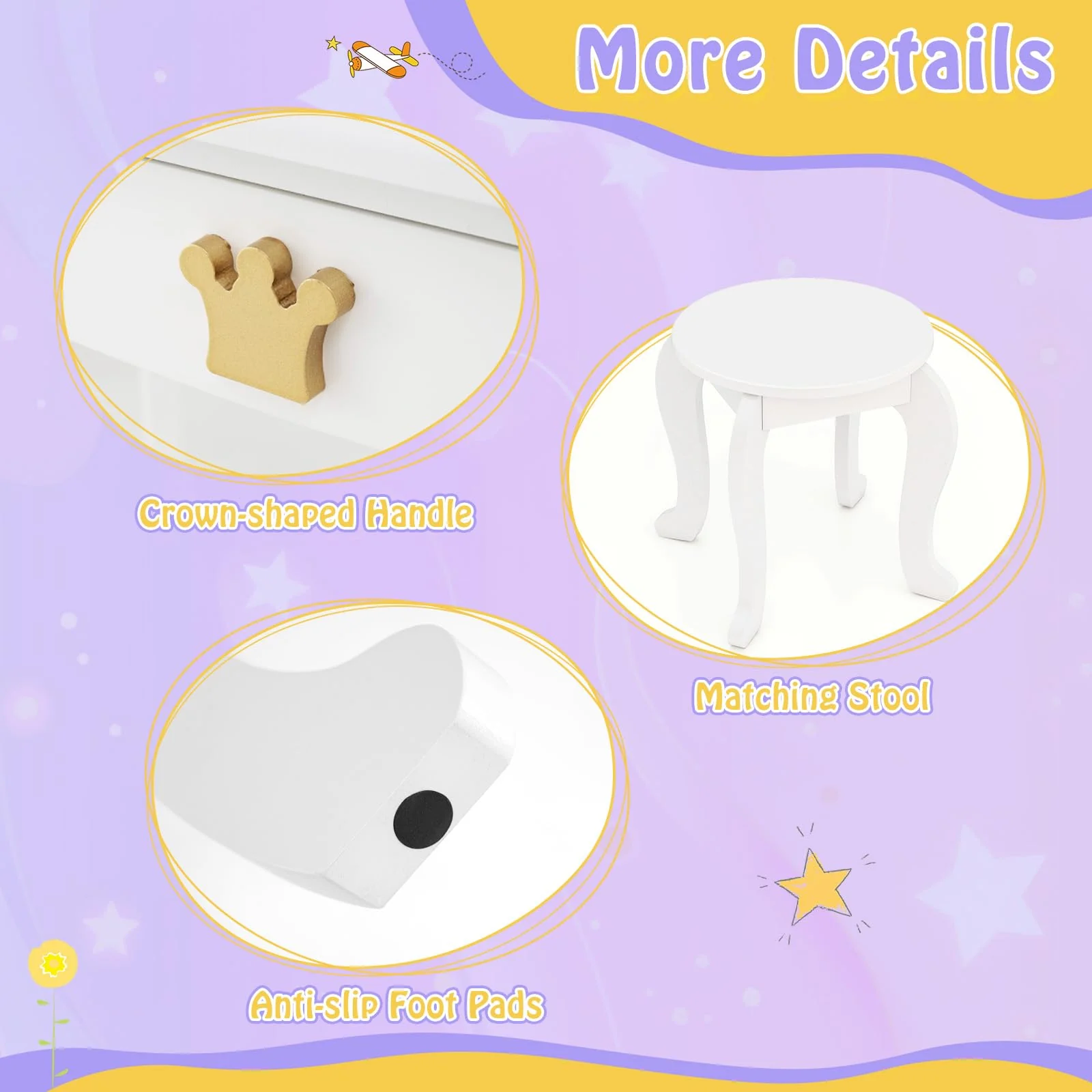 HONEY JOY Kids Vanity Set with 3-Color Adjustable Lighted Mirror - Image 7