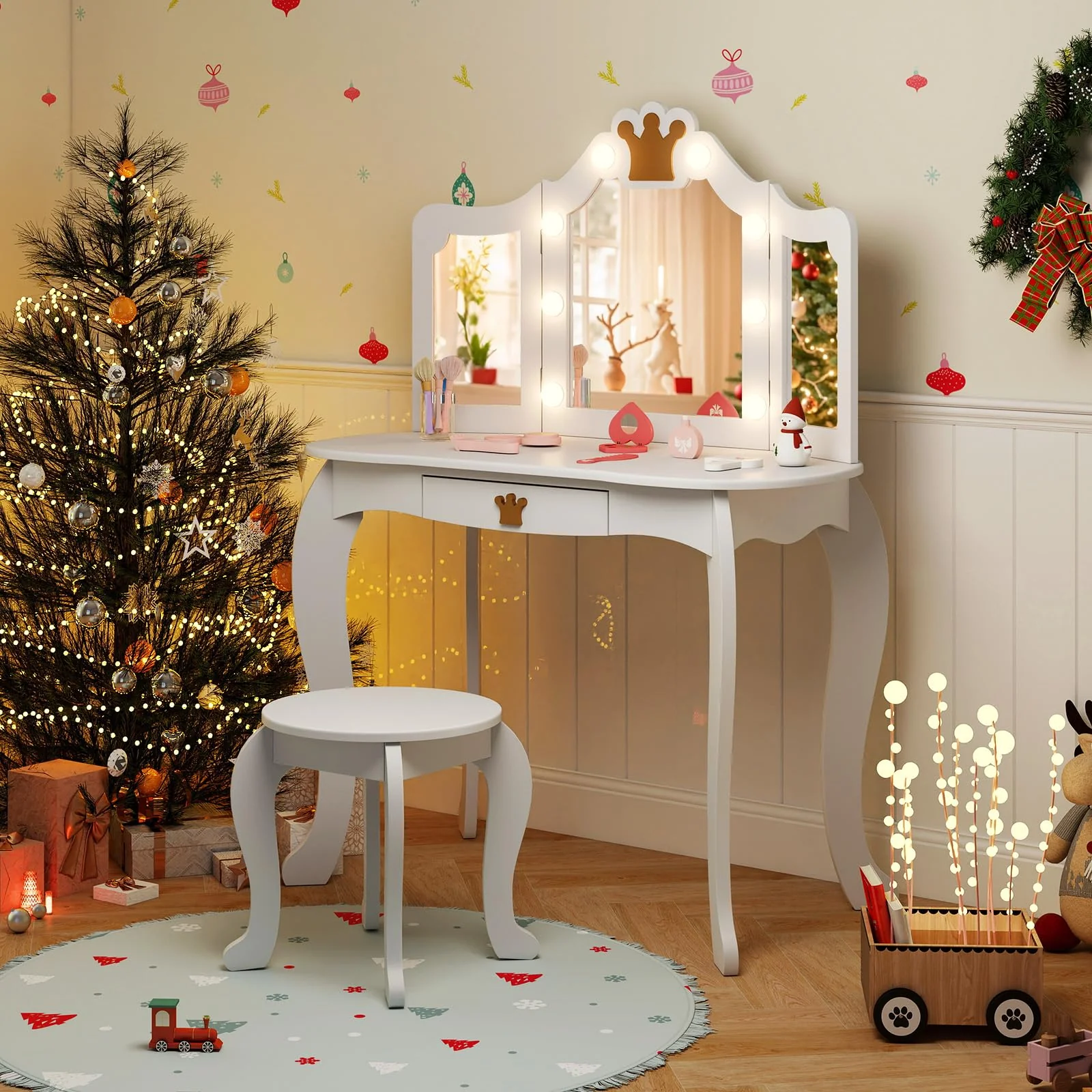 HONEY JOY Kids Vanity Set with 3-Color Adjustable Lighted Mirror - Image 8