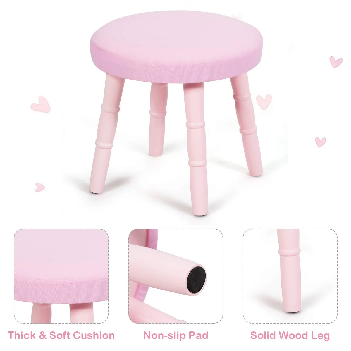 HONEY JOY Kids Vanity Set with Real Mirror & Cushioned Stool, Crown Shape Princess Makeup Dressing Table Stool Set - Image 8