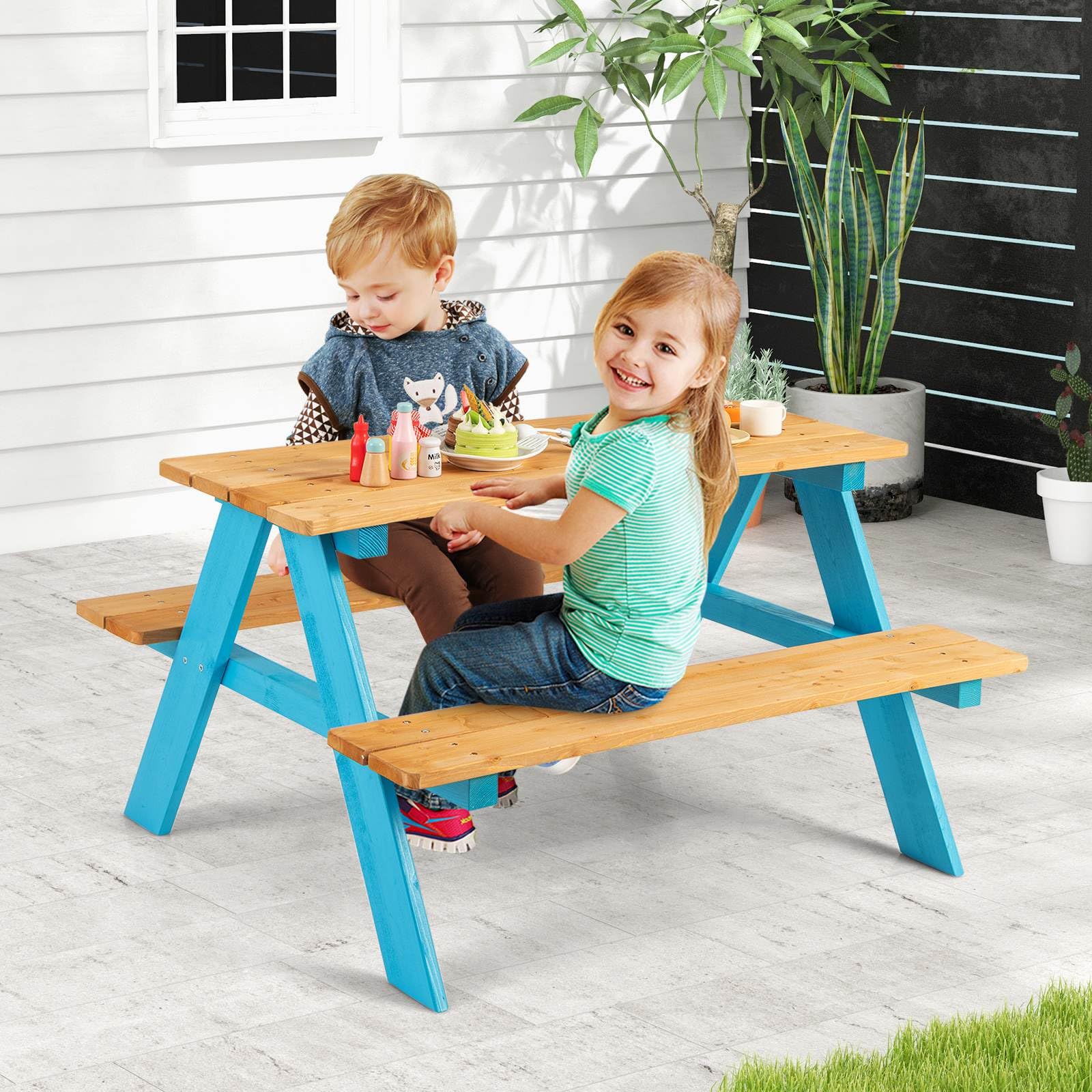 HONEY JOY Kids Wooden Picnic Table Set, Outdoor Children Table with Bench Seats - Image 2